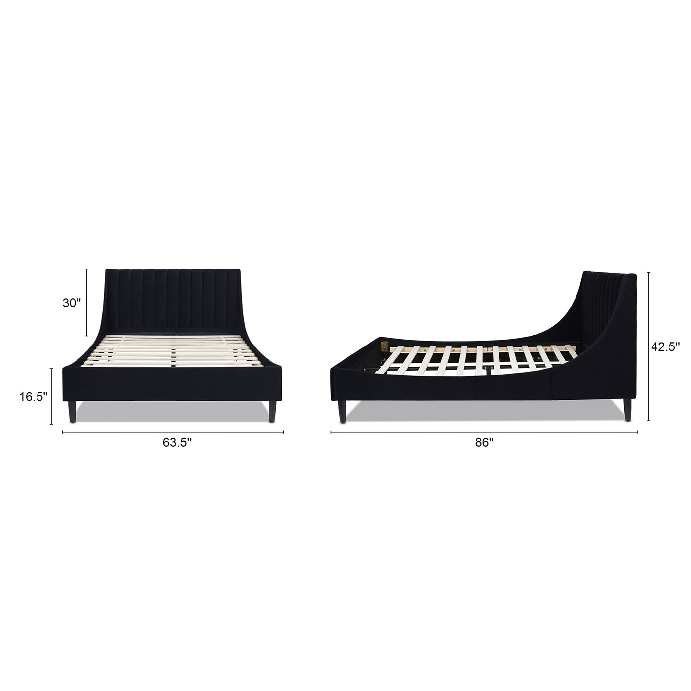 Sandy Wilson Home Marlowe Vertical Tufted Headboard Platform Bed Frame Set - Queen Size Upholstered Bed with Wooden Slats for Bedroom, Guest Room & Master Suite