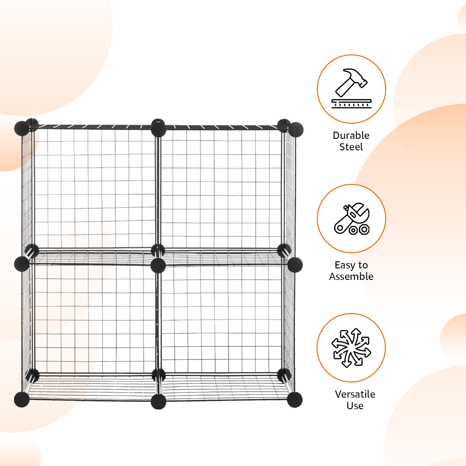 Amazon Basics 4 Cube Storage Organizer - Wire Grid Closet & Shelf Organizer, Stackable, Black 14
