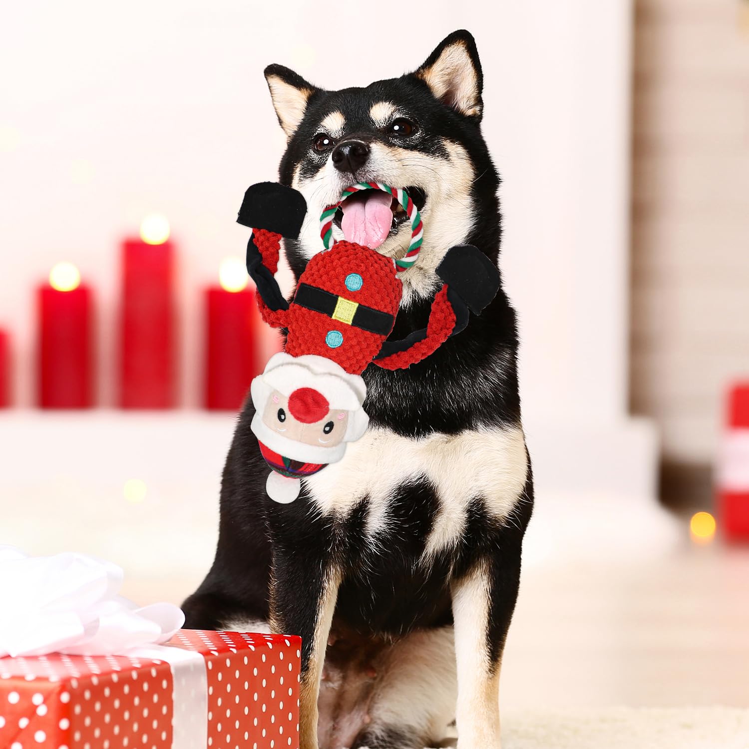 3 Pack Christmas Dog Toys - Squeaky Plush Santa, Reindeer & Snowman Stuffed Toys with Chew Rope | Interactive Pet Toys for Small & Medium Dogs | Perfect Stocking Stuffers & Holiday Gifts for Pets