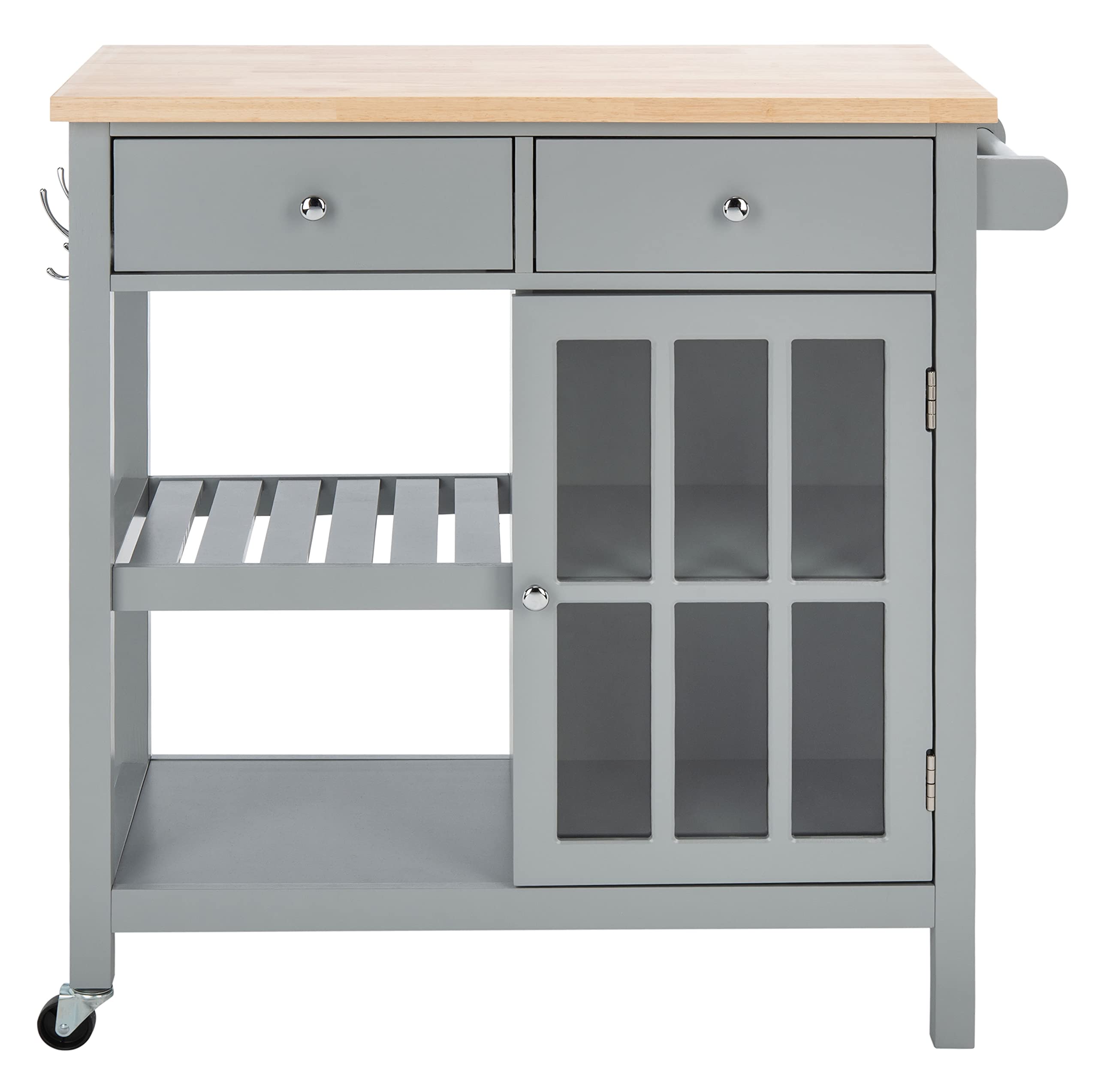 SAFAVIEH Locklyn 2-Drawer Rolling Kitchen Cart - Grey & Natural Storage Trolley with Wheels | Perfect for Small Spaces, Pantry Organization & Mobile Kitchen Storage