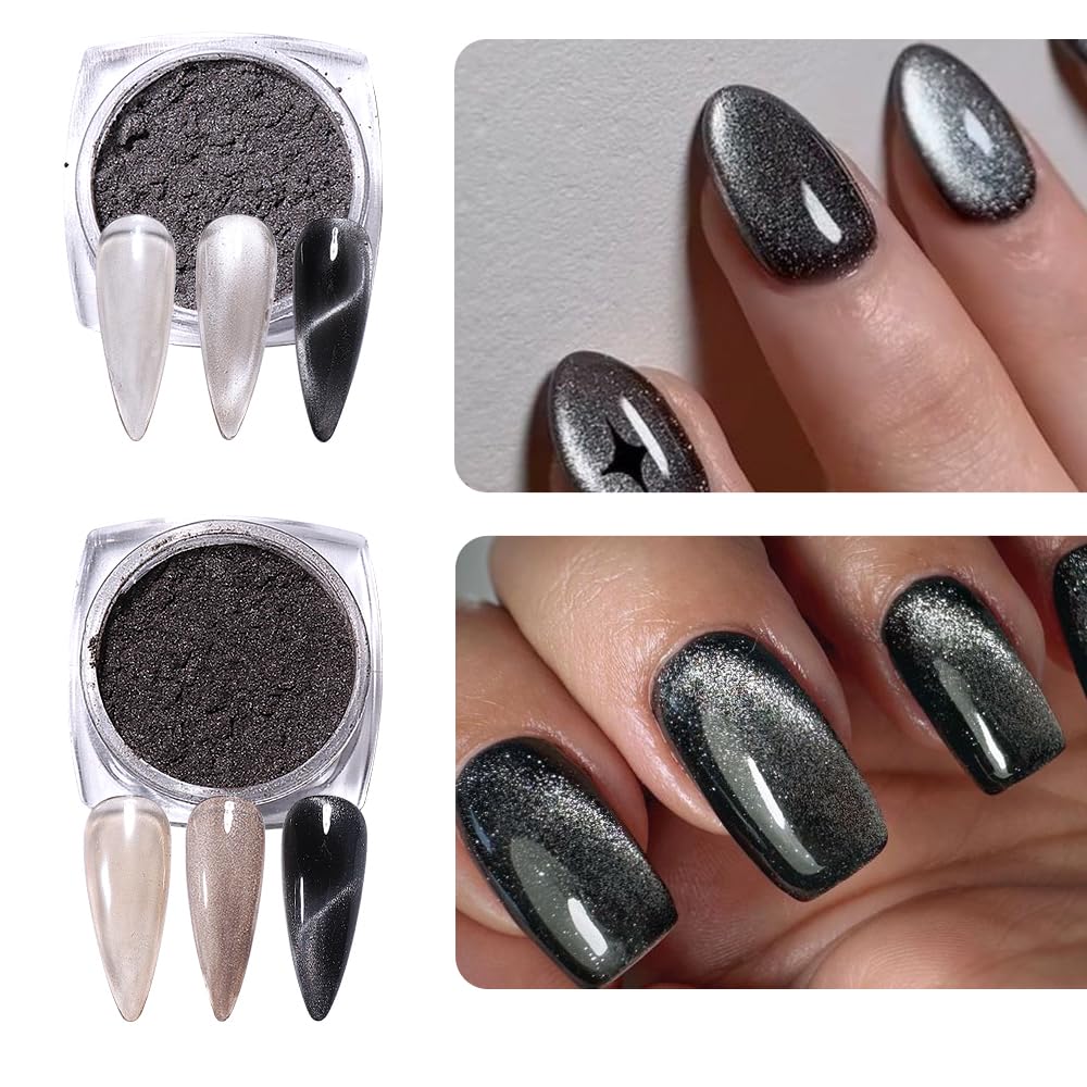 6 Colors Magnetic Cat Eye Chrome Powder for Nails - Silver Blue Red Pearlescent Metallic Galaxy Glitter with Magnets & Sticks - Professional Nail Art Pigment for Salon & DIY Manicures - Perfect for Parties, Weddings & Special Occasions