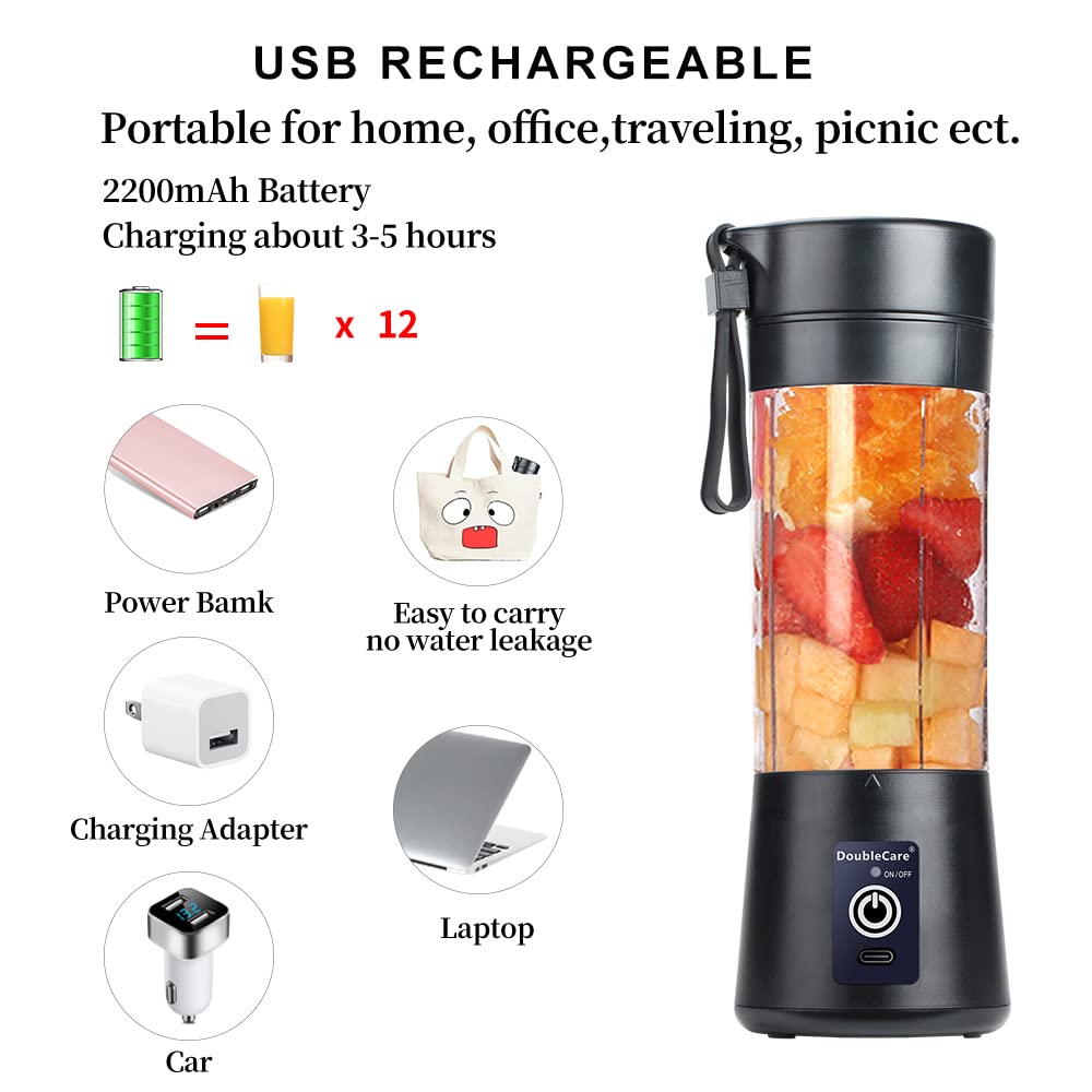 Portable USB Electric Blender Cup - 380ml Mini Juicer for Smoothies, Shakes, Juice with 6 Blades, Black | Perfect for Gym, Travel, Office & Home Use