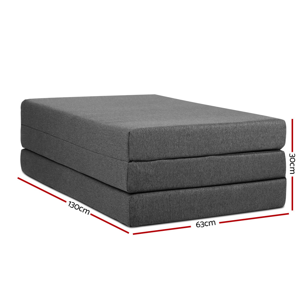 Double Size Folding Foam Mattress - Portable Bed Mat for Camping & Guest Room - Dark Grey Memory Foam Mattress Topper for Travel, Home & Temporary Sleeping Solutions