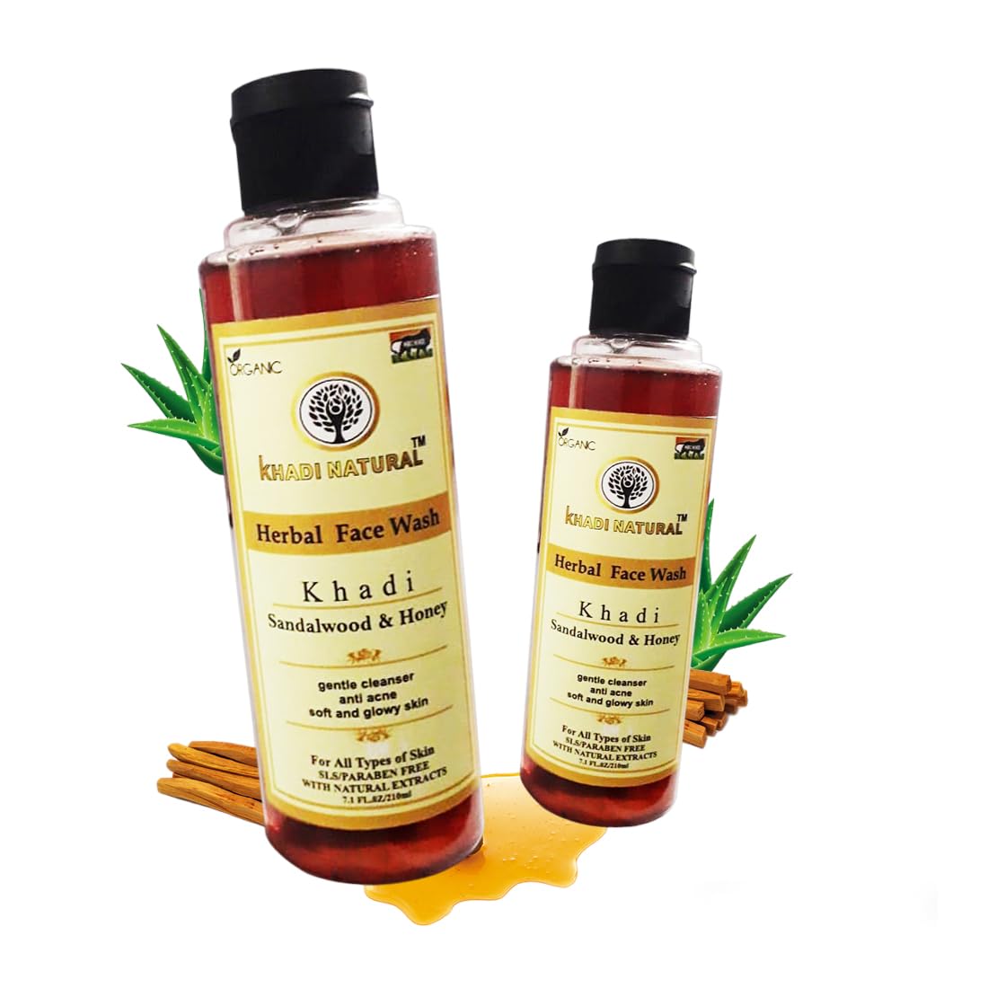 Khadi Natural Sandalwood & Honey Face Wash for Acne Scars & Blemish Removal - Organic Cleanser for Healthy Glowing Skin - All Skin Types - 2 Pack - Perfect for Daily Skincare Routine & Sensitive Skin Care