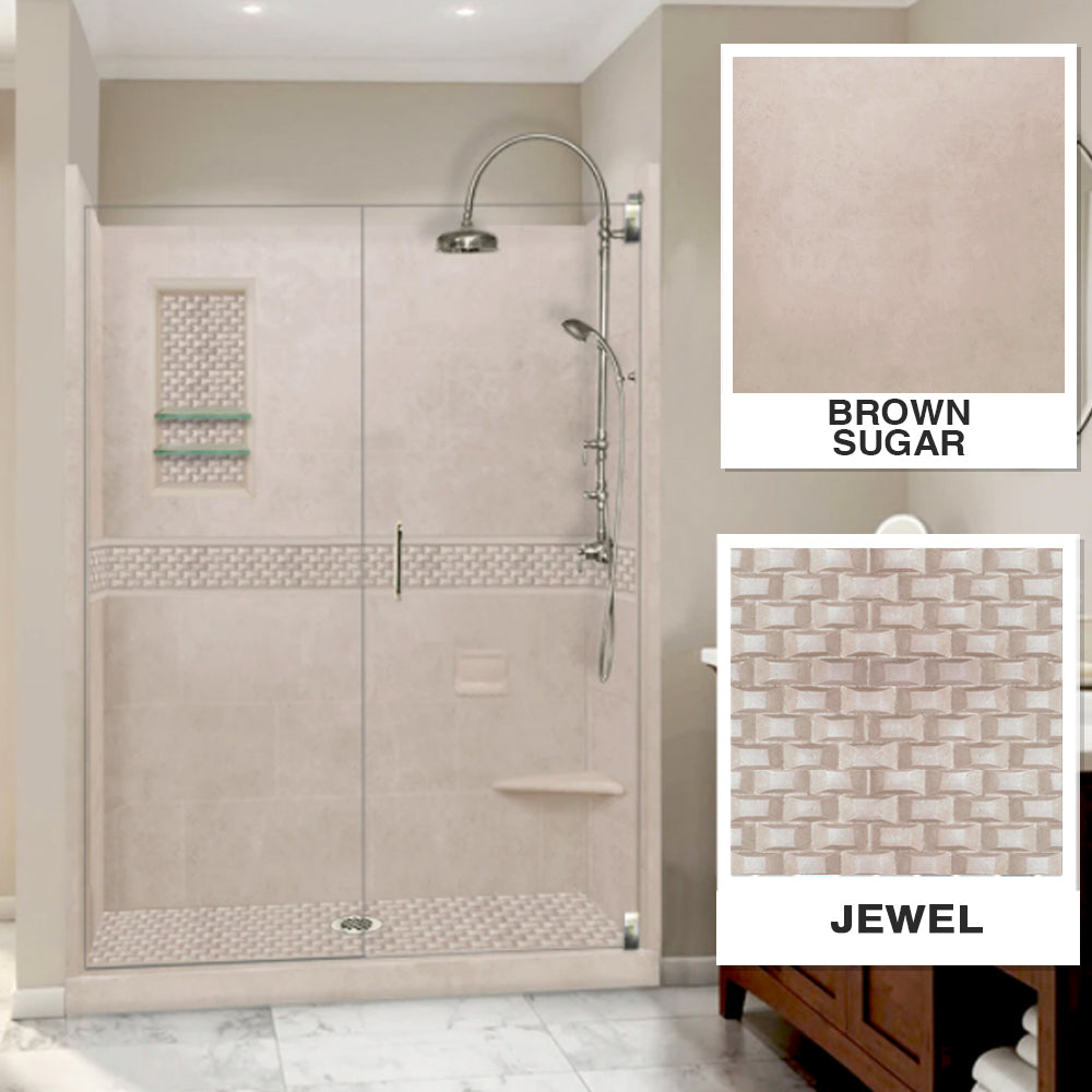 60 Alcove Brown Sugar Sistine Stone & Jewel Stone Accent DIY Shower Remodel Kit - Easy Bathroom Upgrade for Modern Home Renovation