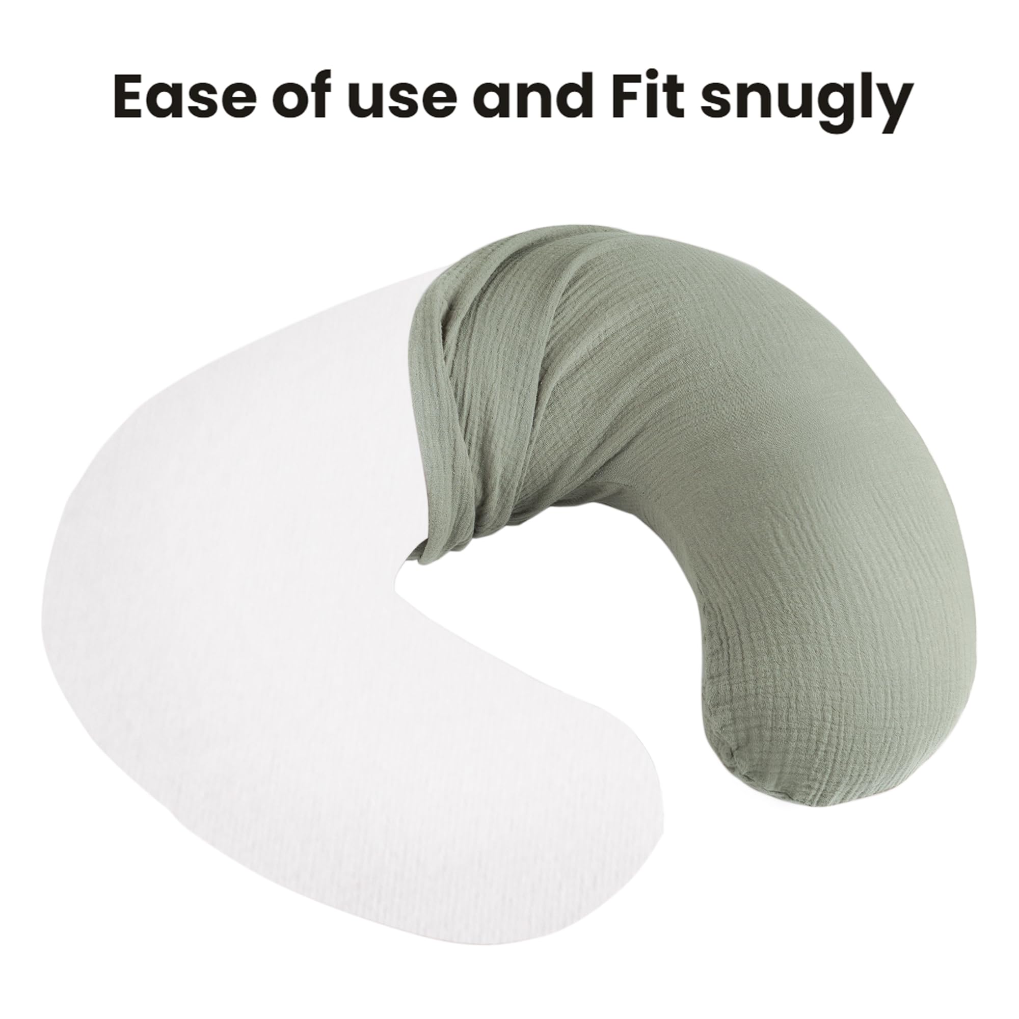 Konssy Muslin Nursing Pillow Covers - Soft & Breathable Breastfeeding Pillow Covers for Newborns (2 Pack, Fog Green & Cream) | Perfect for Nursing, Baby Shower Gifts & Nursery Decor