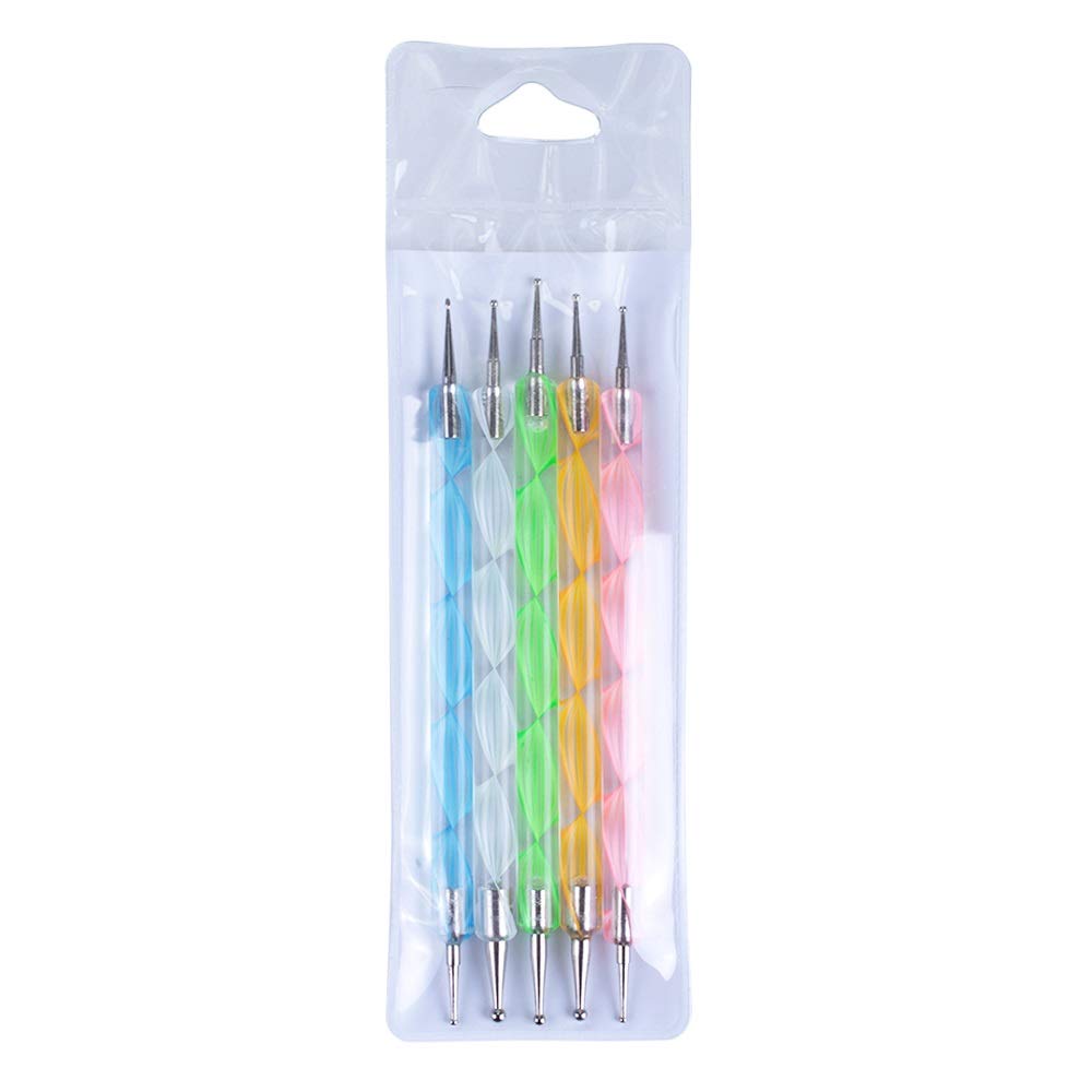 5PCS Double Head Dotting Nail Art Pens - Marbling Handle Nail Design Tools with Painting Brush for DIY Manicure | Perfect for Nail Salon, Home Use & Gift Giving