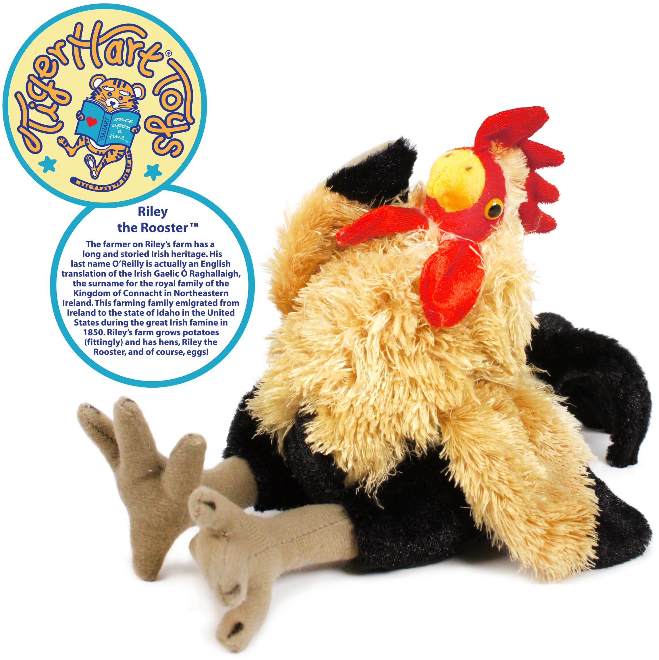 Riley The Rooster - 7 Inch Irish American Chicken Stuffed Animal Plush Toy | Cute Farm Animal Gift for Kids, Nursery Decor, St. Patrick's Day Celebration