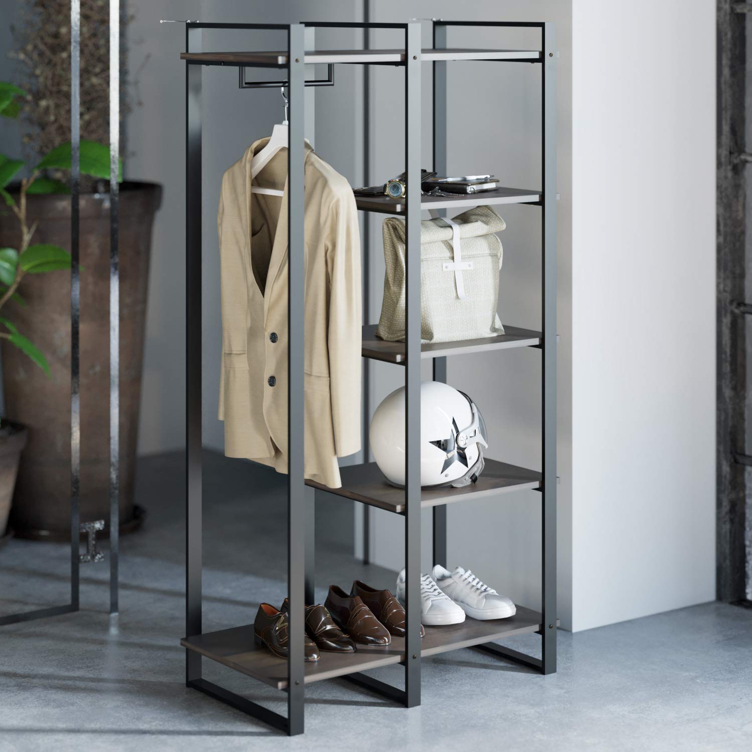 ZINUS Brock 4-Shelf Bookcase with Hanging Storage - Metal Frame & Solid Acacia Wood - Easy Assembly - Perfect for Living Room, Bedroom, or Home Office Organization
