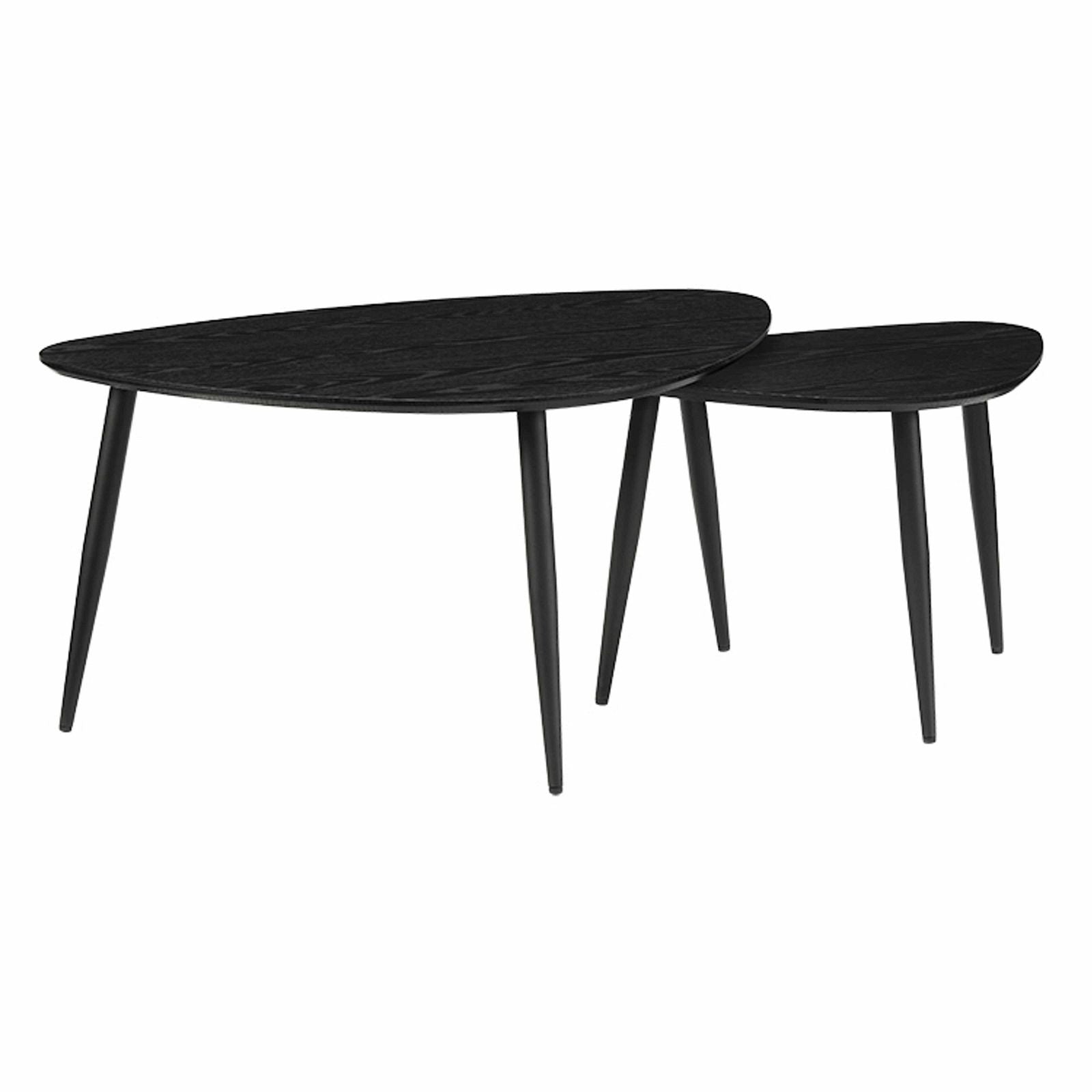 Modern Black on Black Oak Nested Coffee Table Set - Urban Style Contemporary Living Room Furniture for Small Spaces & Stylish Home Decor