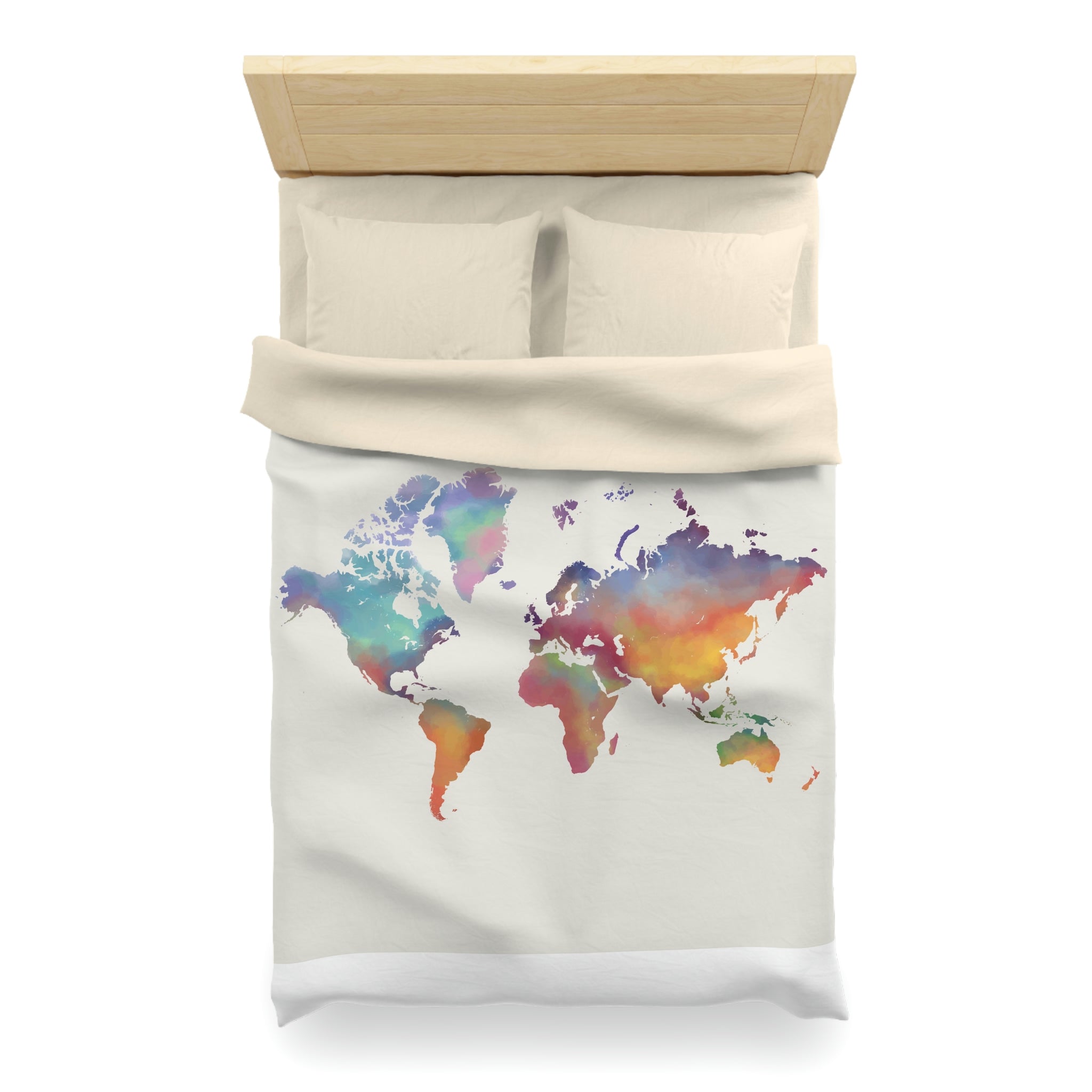 Rainbow Map Microfiber Duvet Cover Set - Colorful World Map Design, Soft & Breathable Bedding for Kids & Teens - Perfect for Dorm Rooms, Bedrooms & Travel