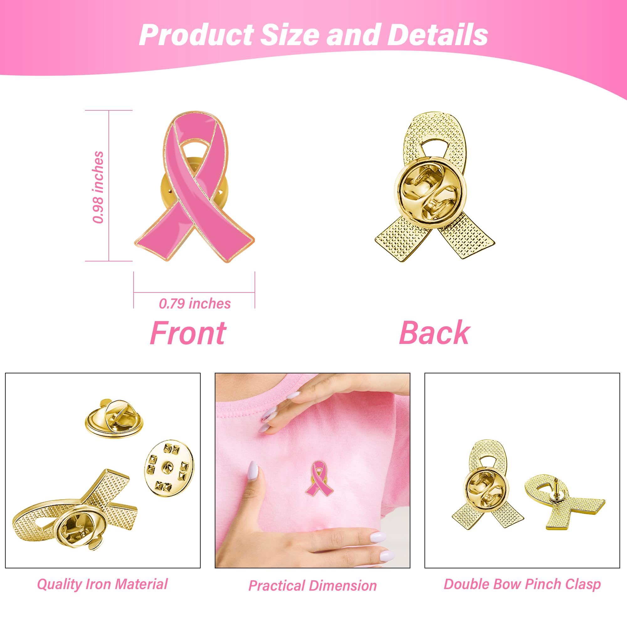 Breast Cancer Awareness Pins - Pink Ribbon Metal Lapel Pins, Enamel Brooch for Survivors, Charity Events & Marathons - Bulk Wholesale for Fundraisers, Awareness Campaigns & Support Groups