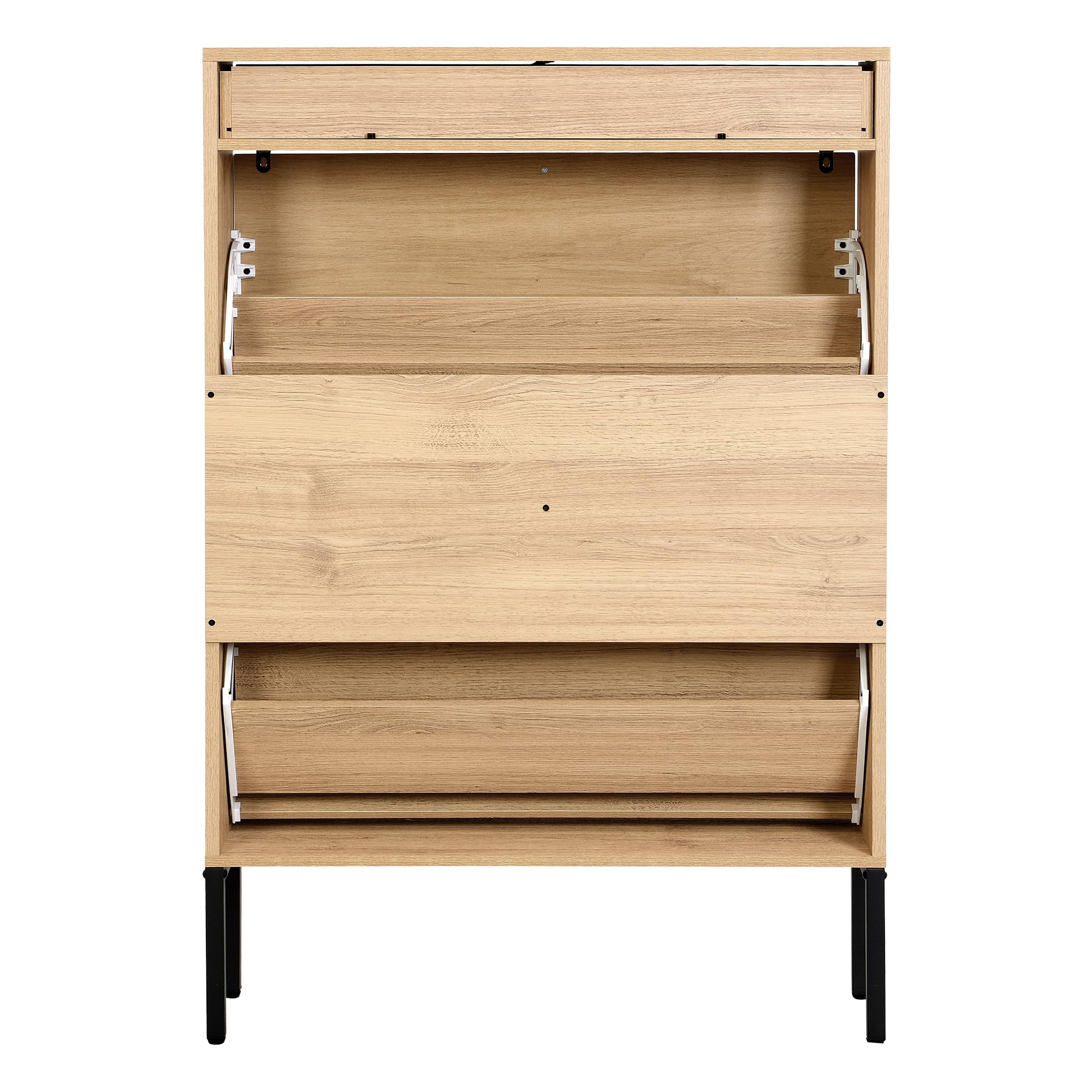 XIAO WEI Shoe Storage Cabinet with 2 Flip Half Moon Doors - Adjustable Shelf Freestanding Shoe Organizer for Entryway, Hallway & Closet (Oak) - Perfect for Small Spaces & Home Organization