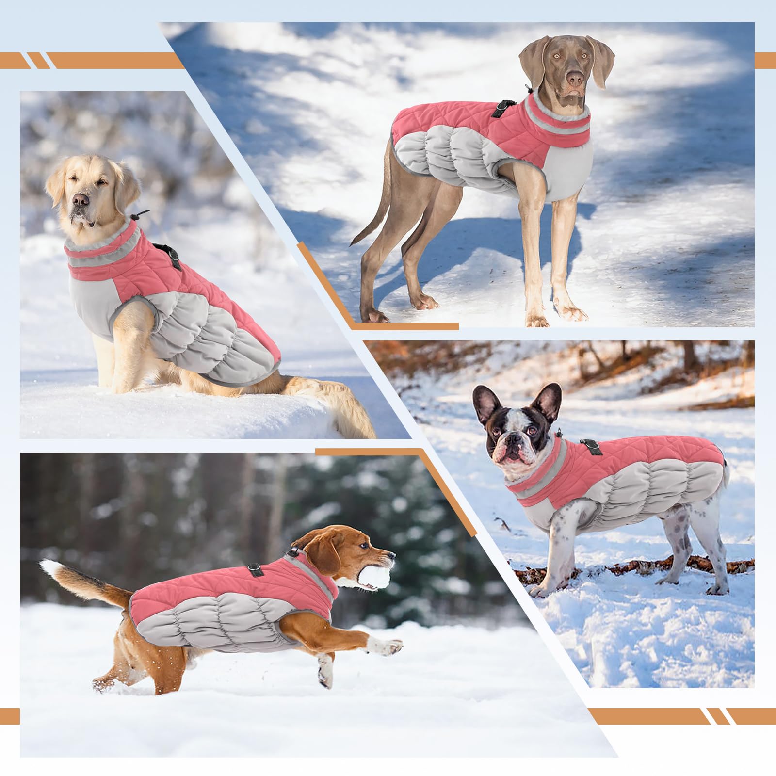 Waterproof Winter Dog Jackets for Large Breeds - XXXL Dog Coat with D-Ring & Back Zipper | Cold Weather Protection for Labrador, German Shepherd, Doberman | Pink Snowsuit for Outdoor Walks & Winter Adventures