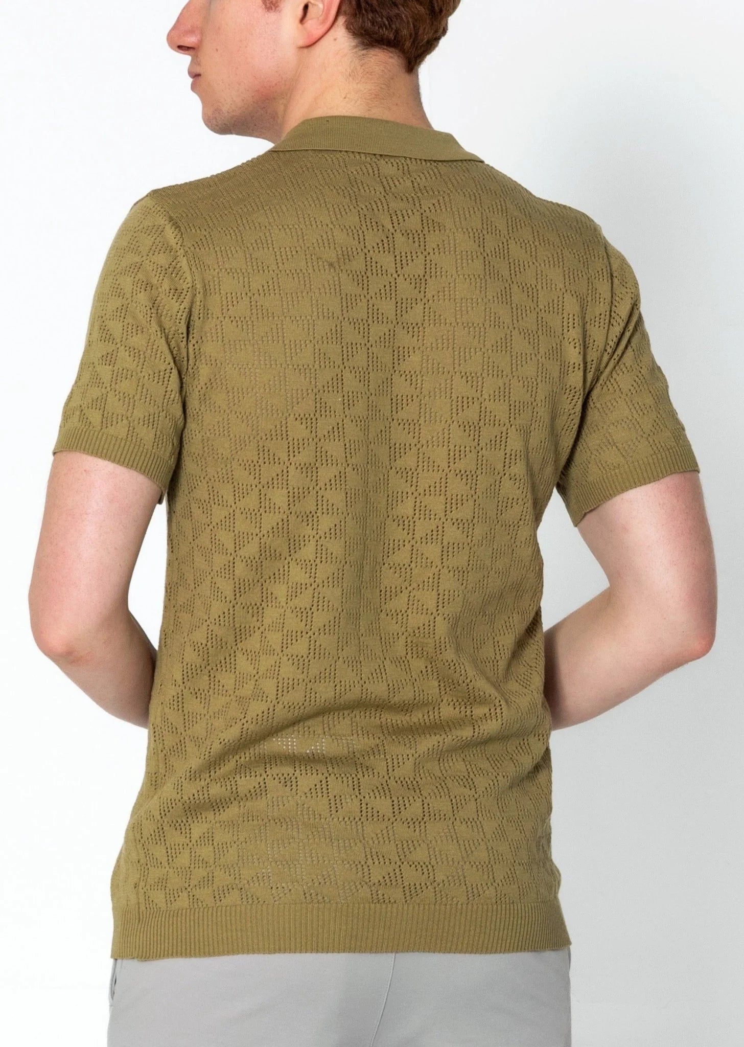 Geometric Crochet Polo Shirt for Men - Stylish Green Summer Casual Top | Perfect for Beach Outings, Music Festivals & Boho Fashion