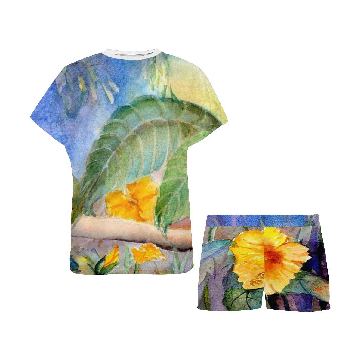 Blue and Gold Parrot Print Women's Pajama Set - Soft Cotton Sleepwear & Casual T-Shirt for Lounge & Bedtime - Cozy Homewear for Relaxing Evenings