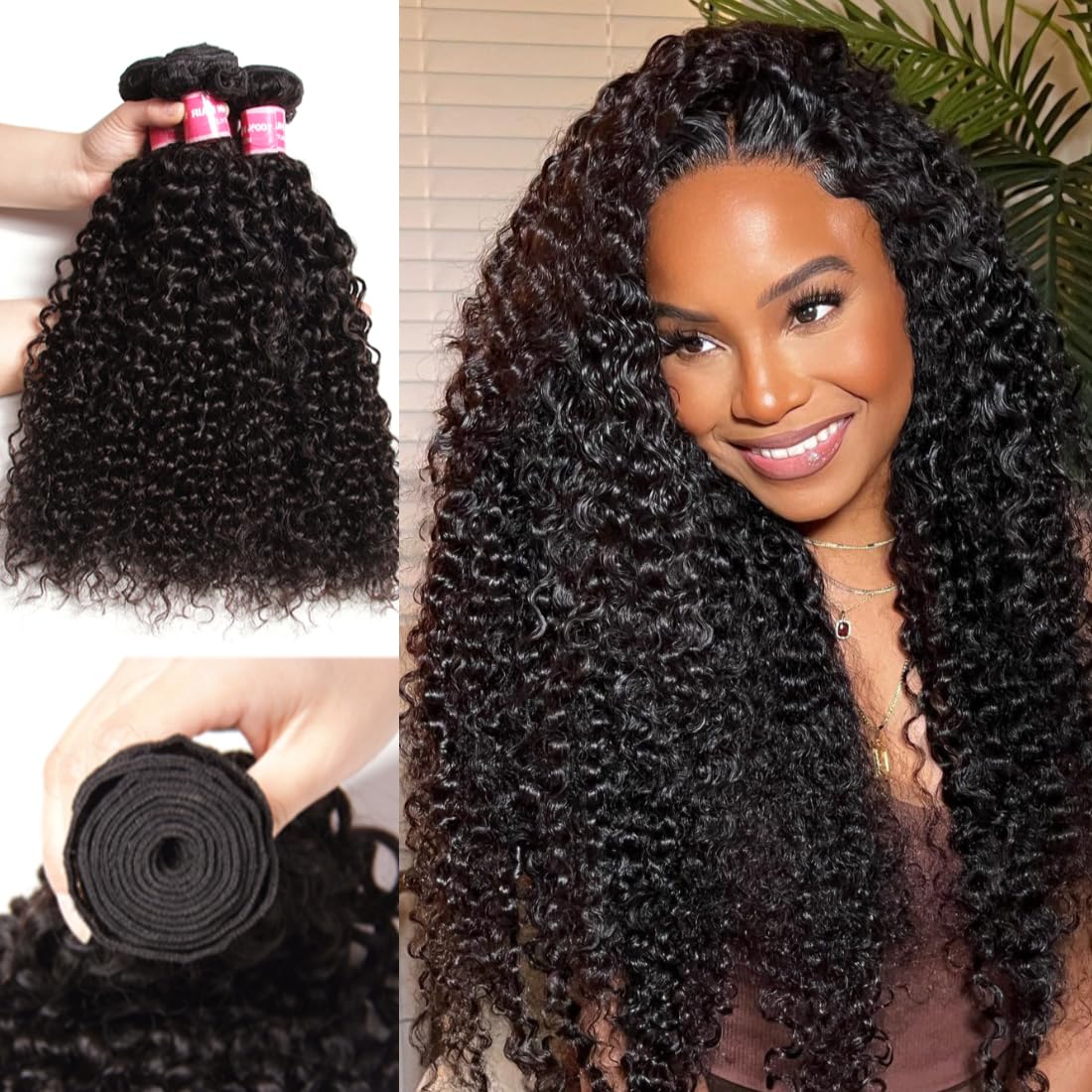 Sunber 10A Grade Brazilian Virgin Jerry Curly Human Hair Extensions - 3 Bundles 100% Unprocessed Remy Human Hair Weaves in Natural Black (14/16/18 Inch) | Perfect for Wavy Curly Hairstyles, Daily Wear & Special Occasions