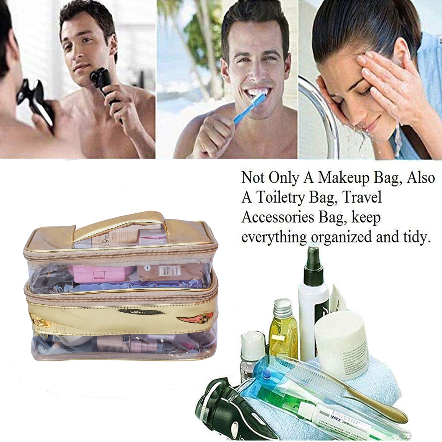 Luxury Gold Makeup Box Cosmetic Bag & Clutch Purse for Women - Elegant Travel Organizer (ADS DB Gold 01) | Perfect for Bridal Shower, Wedding Essentials & Daily Beauty Storage