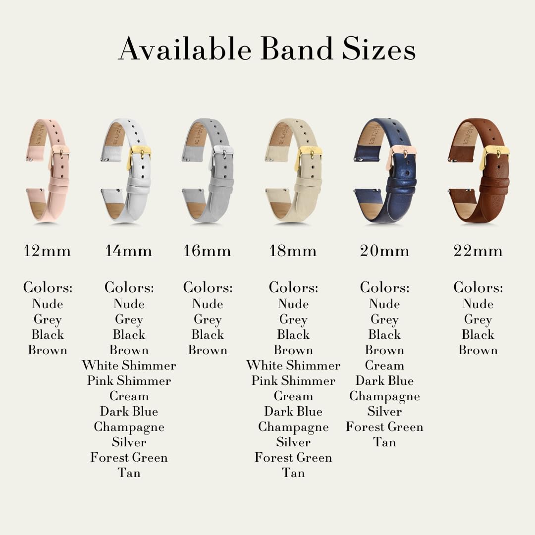 Black Leather Watch Band 18mm 20mm 22mm - Quick Release Strap for Easy Interchange - Perfect for Dress & Casual Wear