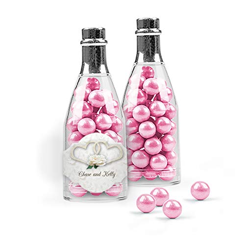 Personalized Wedding Favors - 25 Pack Pink Sixlets Chocolate Champagne Bottles for Bridal Showers, Bachelorette Parties & Anniversary Celebrations