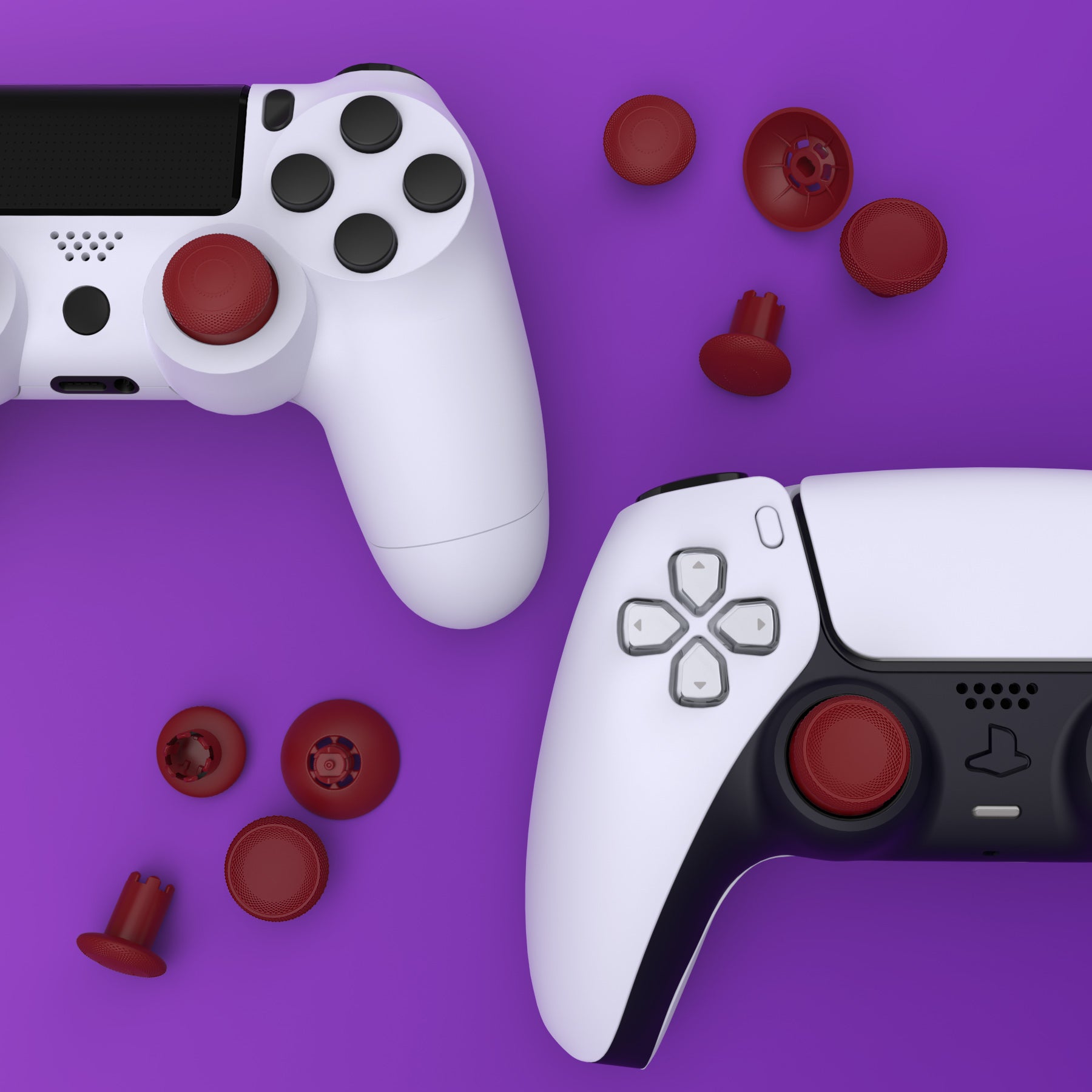 eXtremeRate ThumbsGear V3 Interchangeable Ergonomic Thumbsticks for PS5 & PS4 Controller - 4 Height Adjustable Convex & Concave Grip Joysticks (Carmine Red) - Perfect for FPS, Racing & Action Games - NNFPFM004