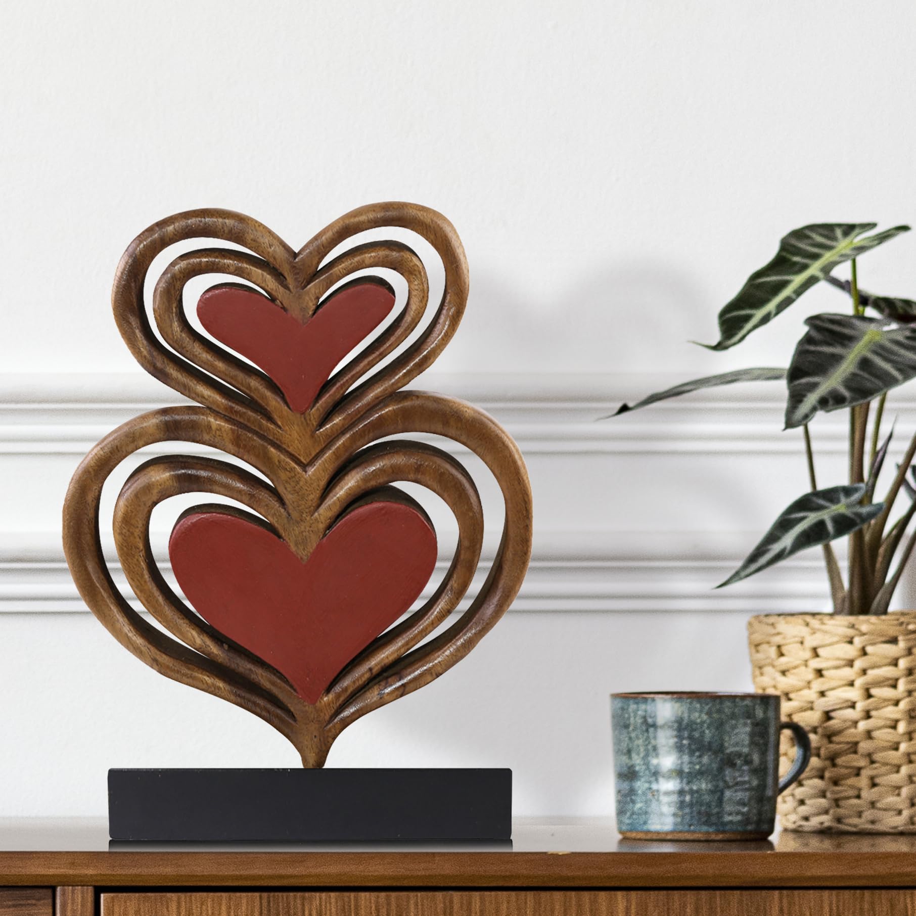Decozen Wooden Heart Sculpture - Thoughtful Mother's Day & Birthday Gift for Mom - Home & Office Decor for Living Room, Shelf, Fireplace, Farmhouse, Tabletop, Boho and Mantle - Perfect for Mother's Day Decorations & Rustic Home Accents