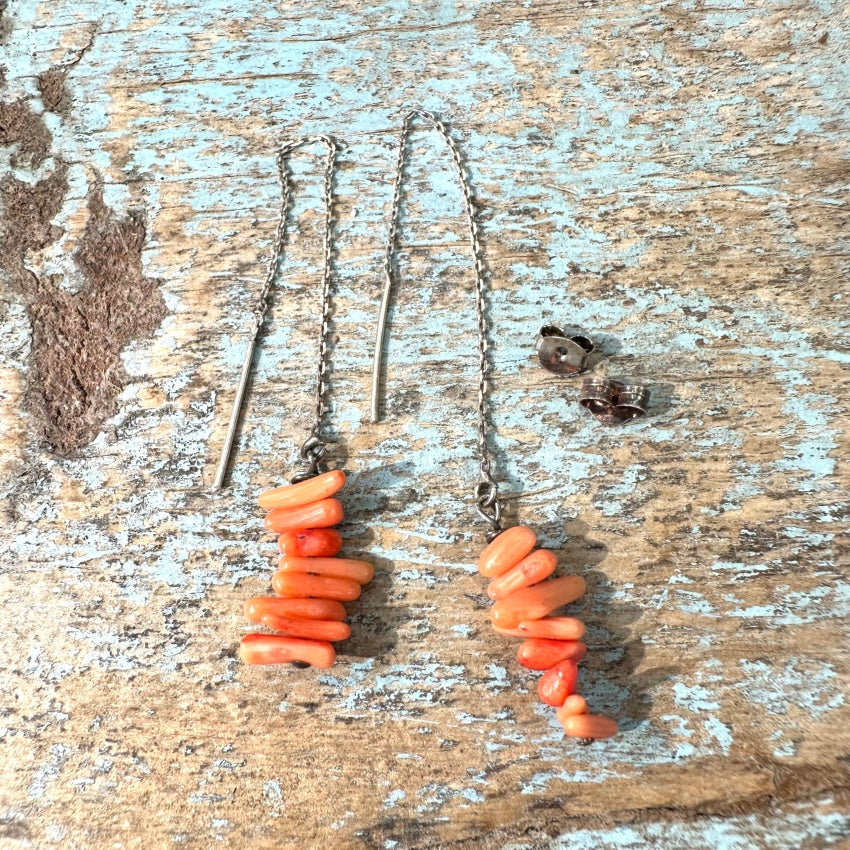 Sterling Silver Coral Branch Dangle Earrings for Women - Elegant Shoulder Duster Drop Earrings for Party, Wedding & Special Occasions