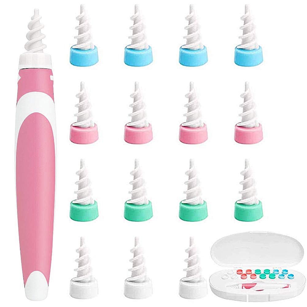 Linarun Smart Ear Wax Remover Kit - Soft Silicone Spiral Ear Cleaner with 16 Replacement Heads for Kids & Adults - Safe & Gentle Earwax Removal Tool for Home & Travel Use