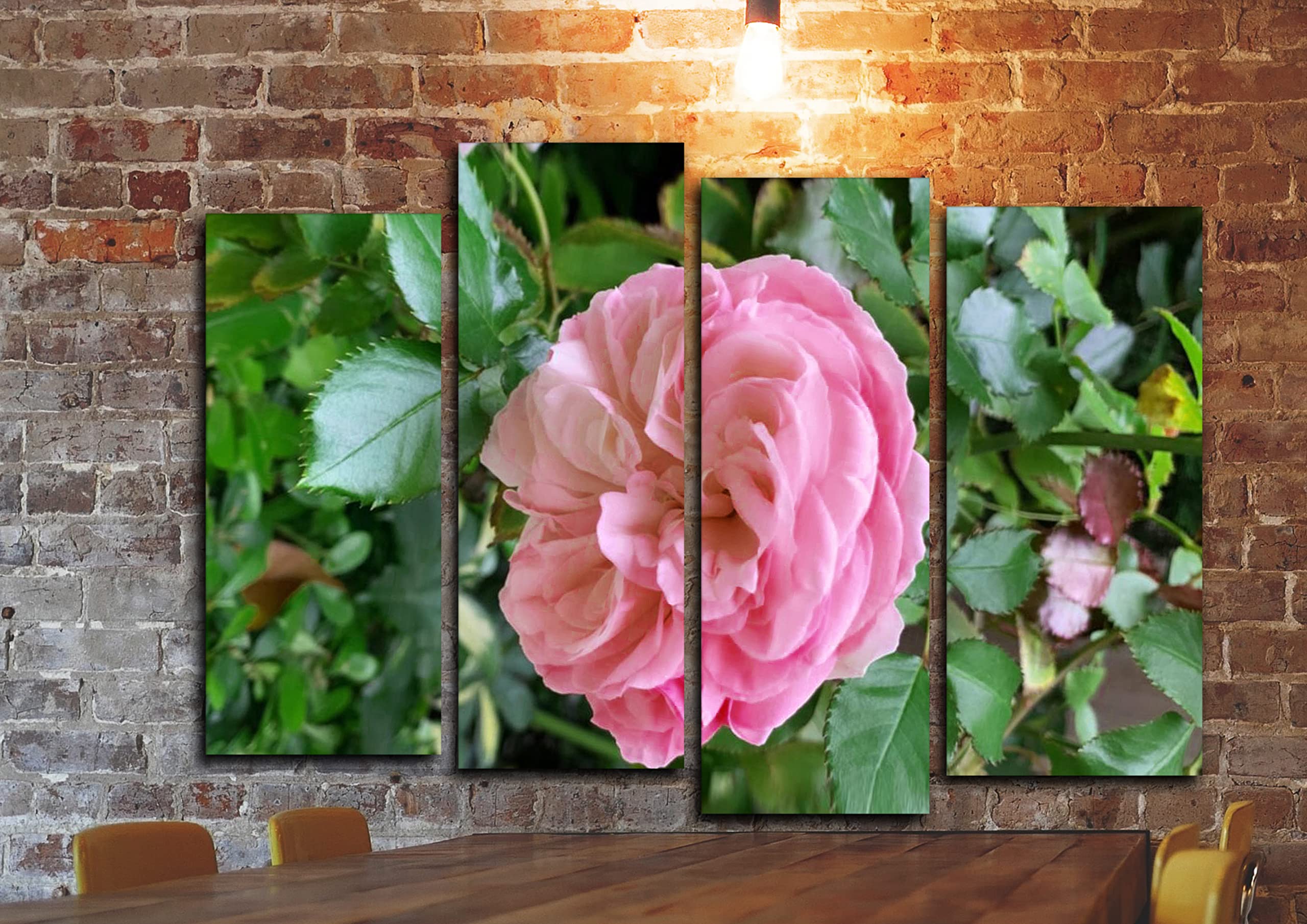 4-Piece Pink Rose Floral Canvas Wall Art Set - Morning Flowers Painting Poster Print for Living Room Decor (32x44 Inches) - Perfect for Home, Bedroom & Office Wall Decoration