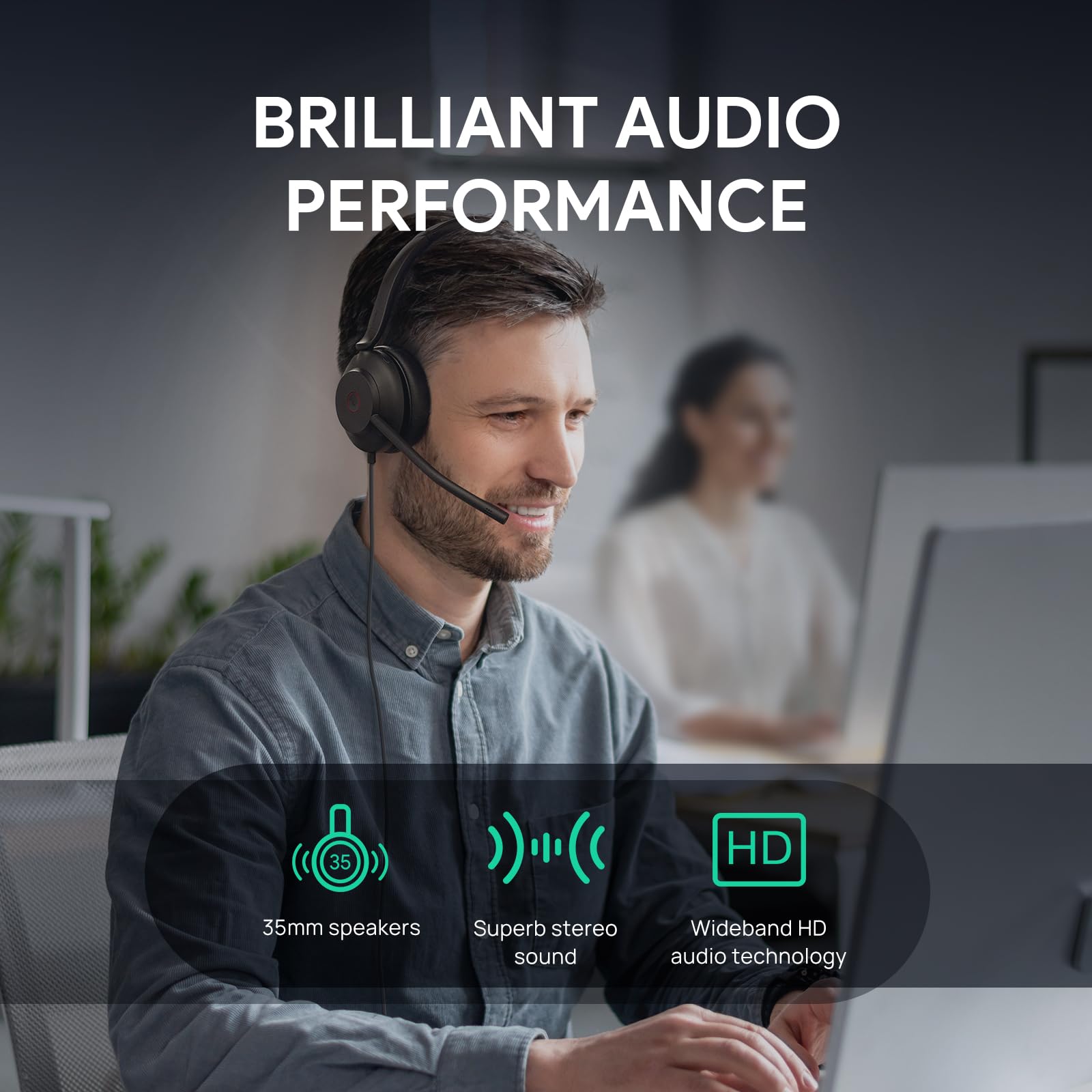 Yealink UH35 Professional USB Headset with Noise Cancelling Microphone - Mono Wired Headset for Calls & Music, Lightweight Comfort Design, Teams Certified - Perfect for Remote Work, Online Meetings & Customer Support