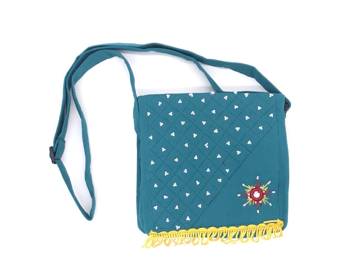 SriAoG Handmade Cotton Sling Bags for Women - Traditional Embroidery Shoulder Purse with Adjustable Strap, 7 Inch Multicolor Crossbody Bag - Perfect for Travel, Shopping & Casual Outings