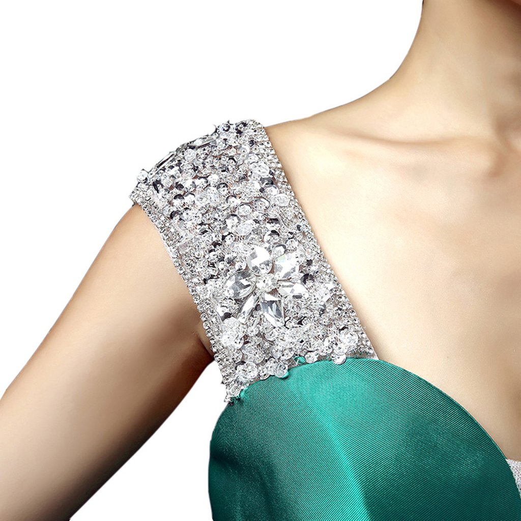 Emanni Women's Long Train Beaded Formal Evening Gown with Double Shoulder Strap - Hunter Green - Perfect for Prom, Gala, Wedding and Special Occasions