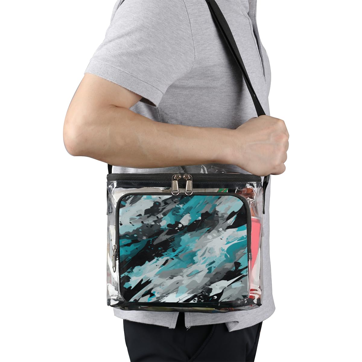 GzLeyigou Fashion Camouflage Clear Tote Bag with Handles - Transparent Crossbody Shoulder Bag for Women - Perfect for Outdoor Travel, Picnic, Concerts & Sports Events (Stadium Approved) - Waterproof Lunch Bag for Beach, Shopping, Gym & Daily Use