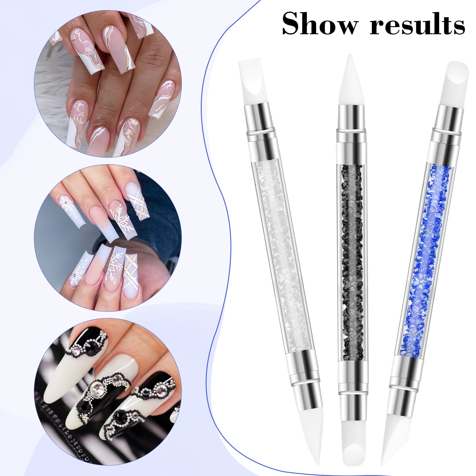 3PCS Silicone Nail Brush Set - Dual Tipped Nail Art Tools for Sculpting, Rhinestone Application & 3D Gel Design | Professional Nail Foil Drawing & Shaping Kit for Home & Salon Use