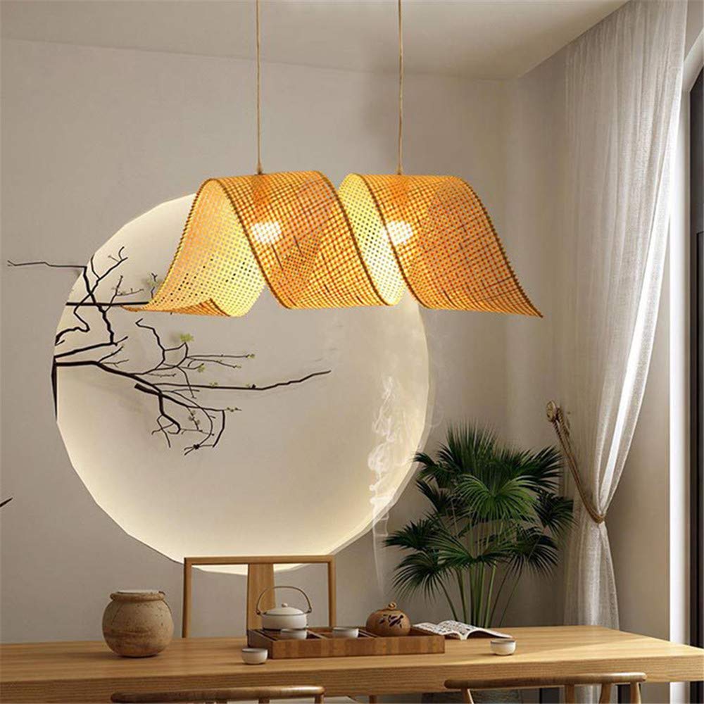 RUNNUP Minimalist Spiral Woven Hanging Lamp - Bamboo Pendant Light with 1 Head for Dining Room, Kitchen, Farmhouse, Teahouse & Corridor | Natural Boho Decor for Indoor & Outdoor Use