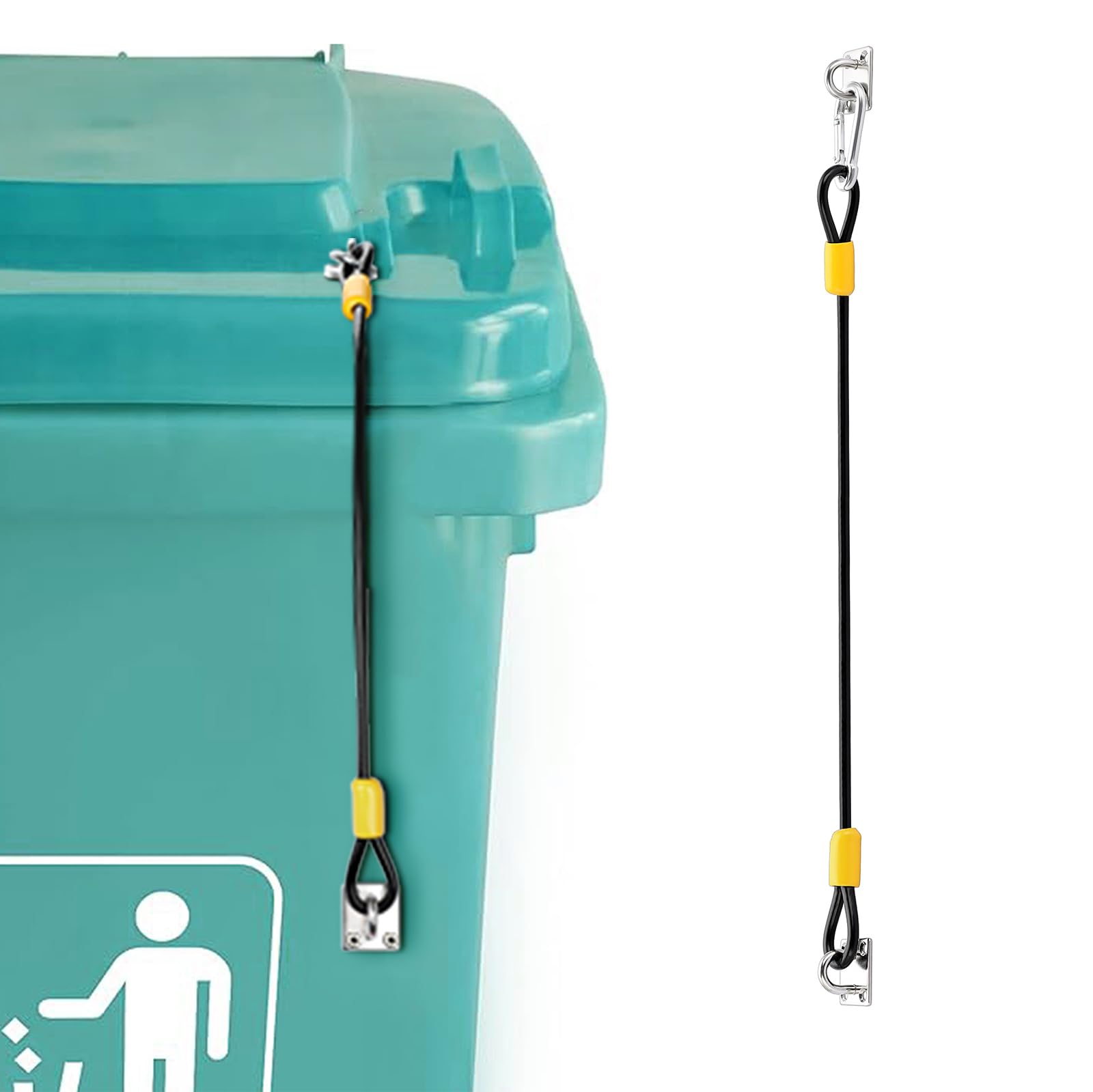 JUXYES Bear Proof Trash Can Lock - Heavy Duty Metal Garbage Bin Lid Lock for Outdoor Use | Animal-Proof Secure Lock with Durable Rubber Coated Braided Wire Rope | Perfect for Camping, Hiking, Picnics & Backyard Security