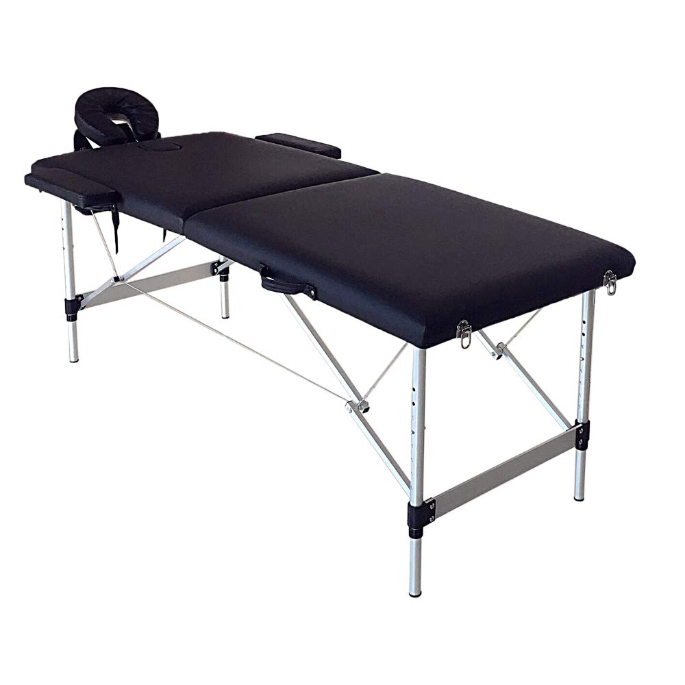 Portable Folding Massage Table - Adjustable Height Professional Massage Bed with Aluminum Alloy Frame for Facial, Tattoo & Spa Treatments - Perfect for Salon, Home Use & Mobile Therapists - Black