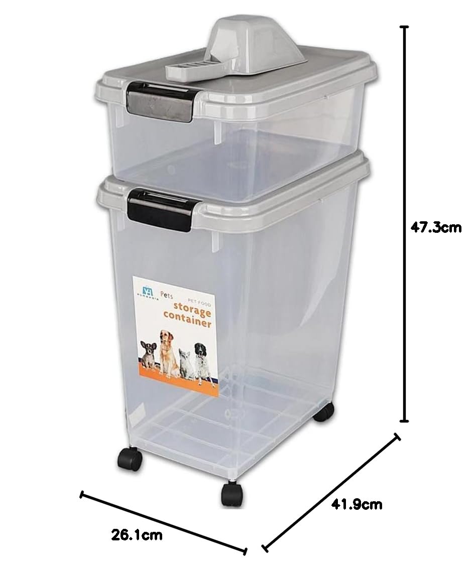 Prime Paws 3-Piece Airtight Pet Food Storage Container with Measuring Scoop - BPA-Free Plastic Dry Food Dispenser for Dogs & Cats - Keep Kibble Fresh (Grey) - Perfect for Kitchen, Pantry & Pet Feeding Areas