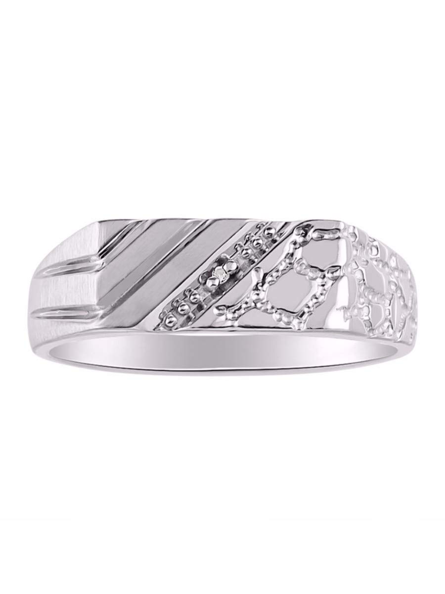 **Rylos Men's Sterling Silver or Gold Plated 1/2 Nugget Ring with Genuine Diamonds – Sizes 6-13 – Perfect for Weddings, Gifts & Everyday Wear**