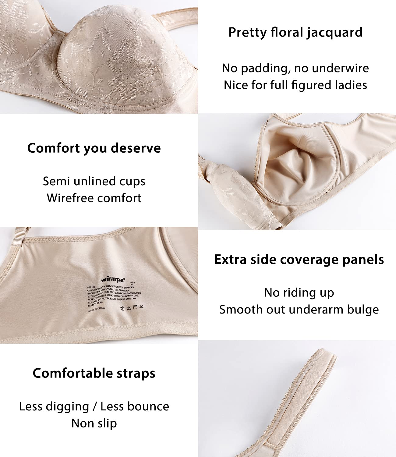Wirarpa Women's Wireless Full Coverage Plus Size Minimizer Bras - Non Padded Comfort Soft Underwear Multipack for Everyday Wear & Workout Support