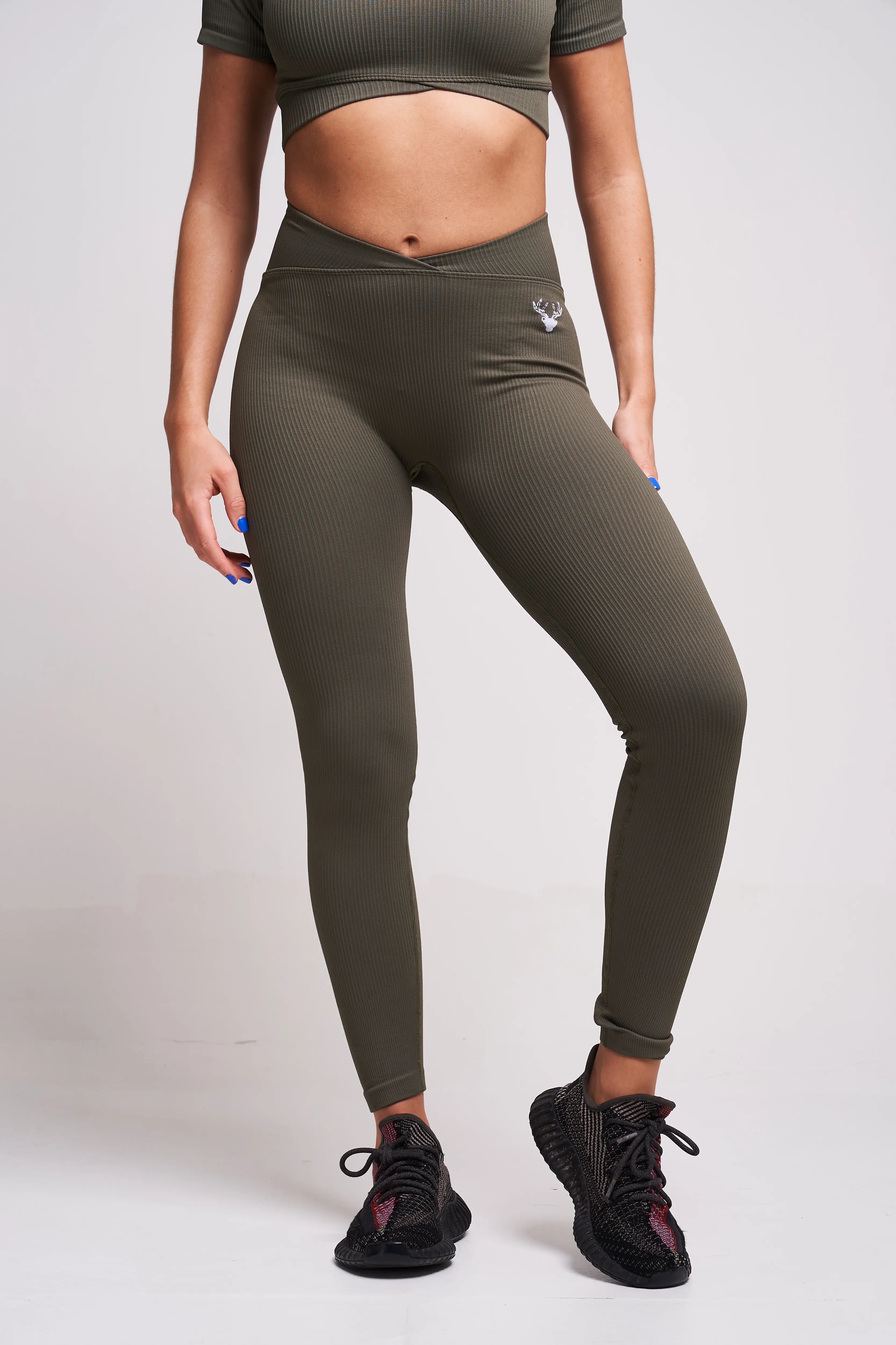 Evlan Recycled Rib Criss Cross Legging - Petrol Green High Waisted Yoga Pants for Women | Workout, Running, Lounge & Everyday Wear