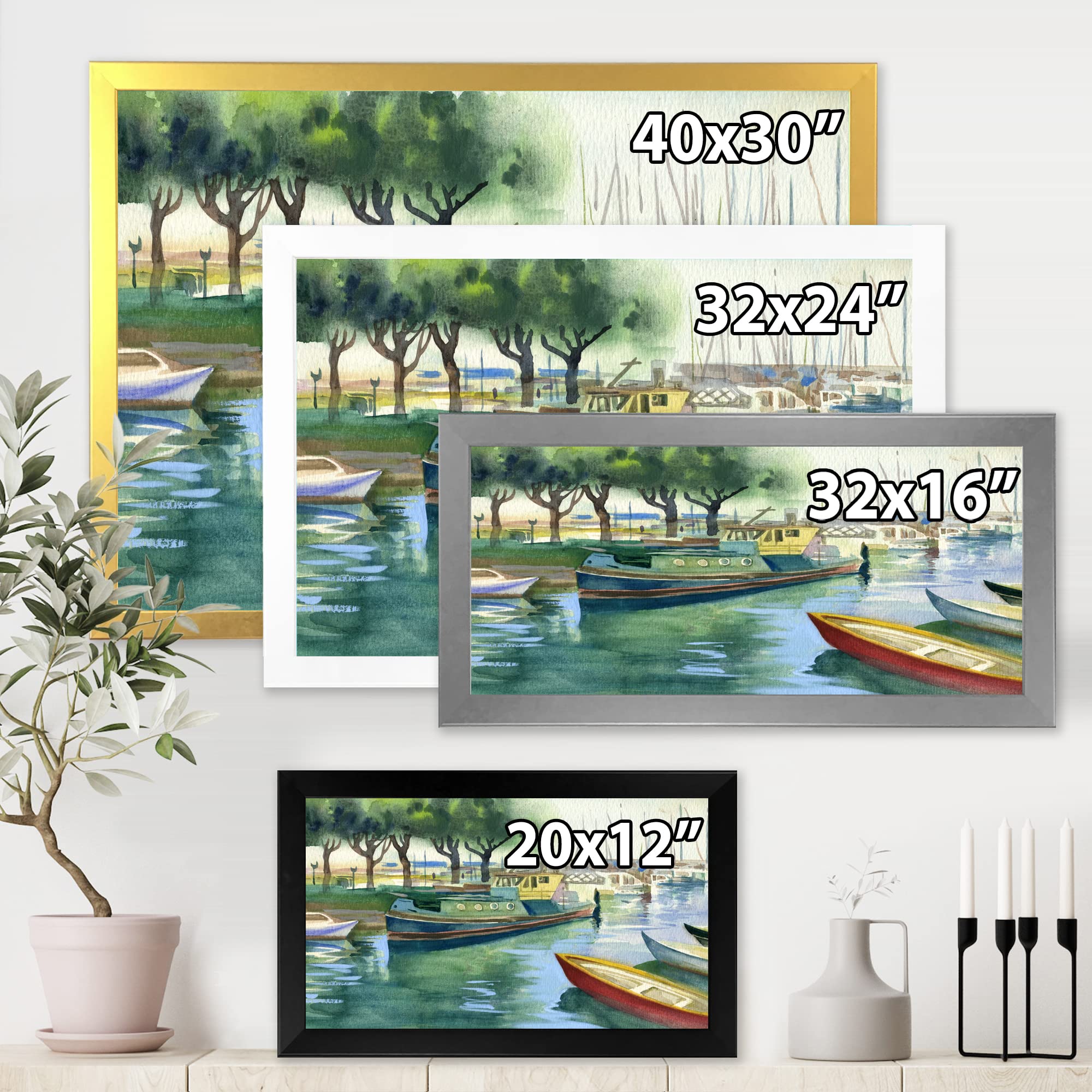 DesignQ Green Spring Traditional Framed Boat Wall Art - Perfect for Living Room, Bedroom & Office Decor