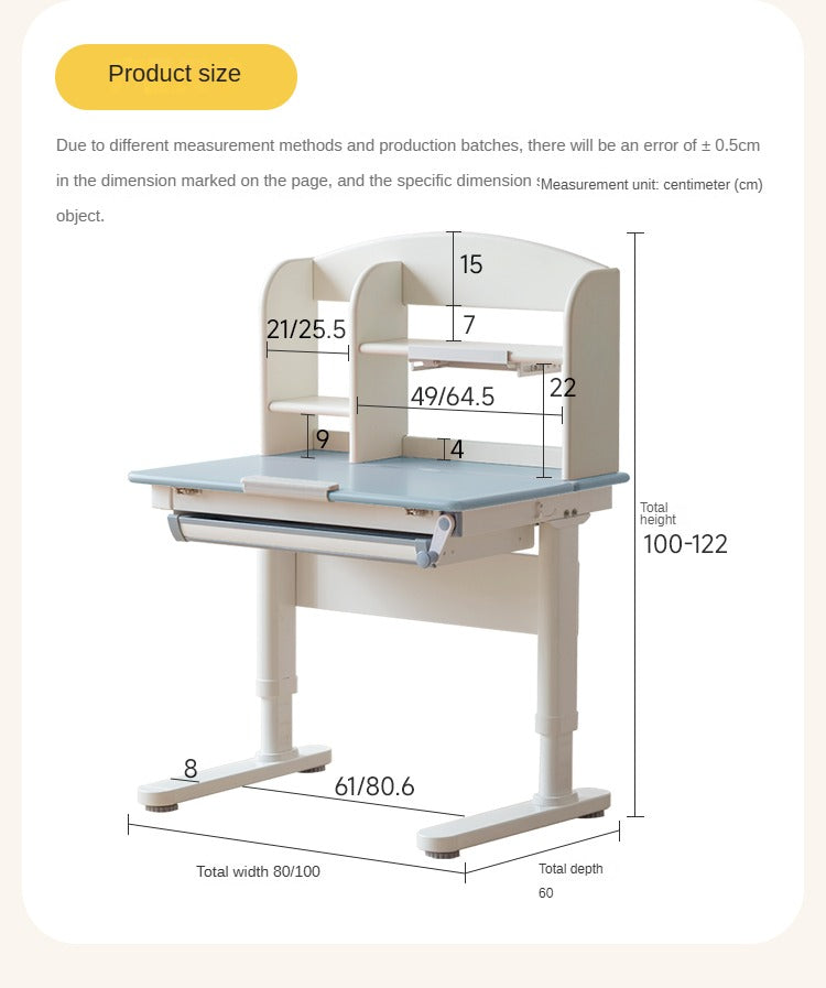 Solid Wood Poplar Kids Study Desk - Adjustable Height Children's Writing Table for Homework & Drawing - Perfect for Bedroom, Homeschool & Classroom Learning