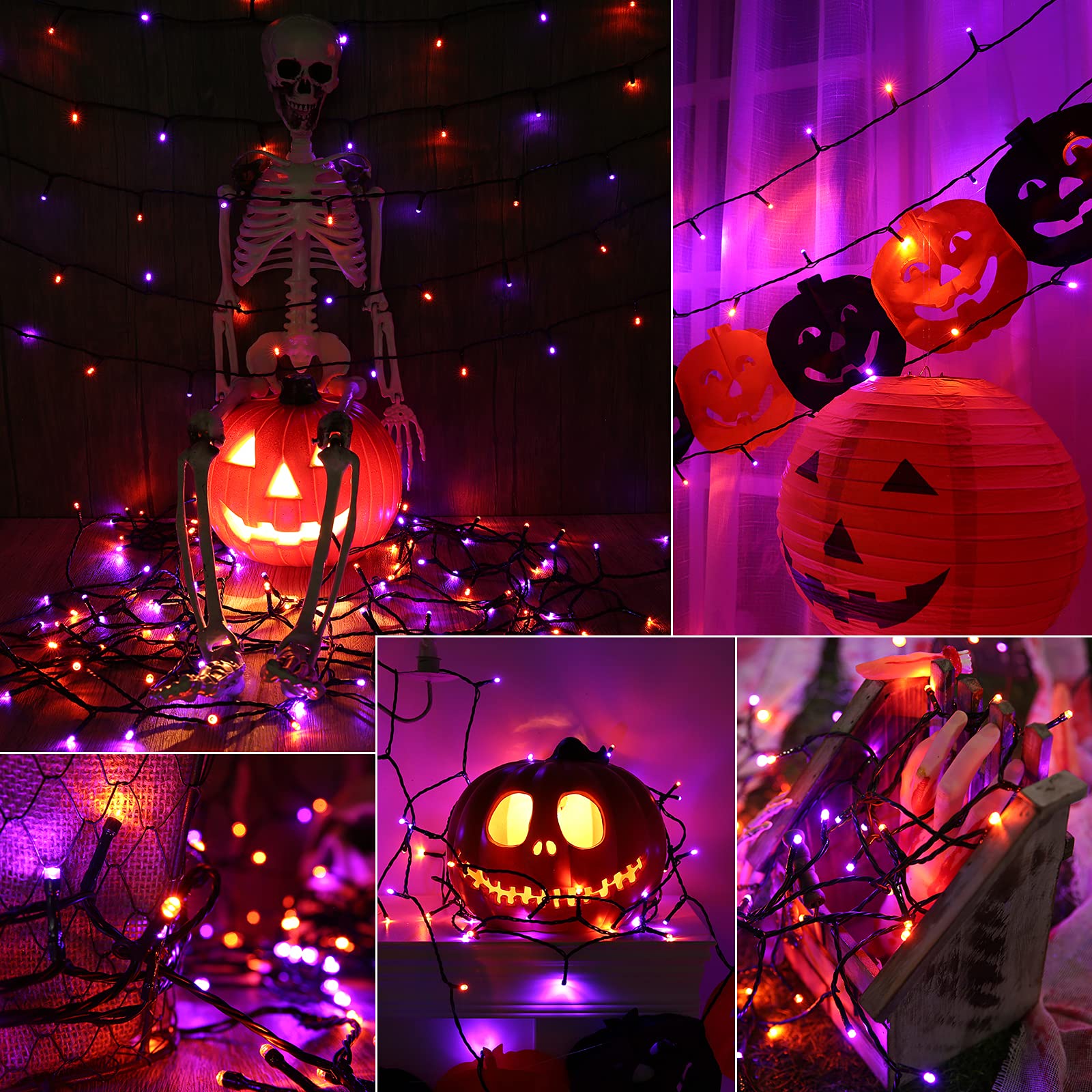 Joomer 2 Pack Halloween Solar String Lights - 144 FT 400 LED Orange & Purple Waterproof Outdoor Lights with 8 Modes for Halloween Decorations, Garden, Patio, Yard, and Party Lighting
