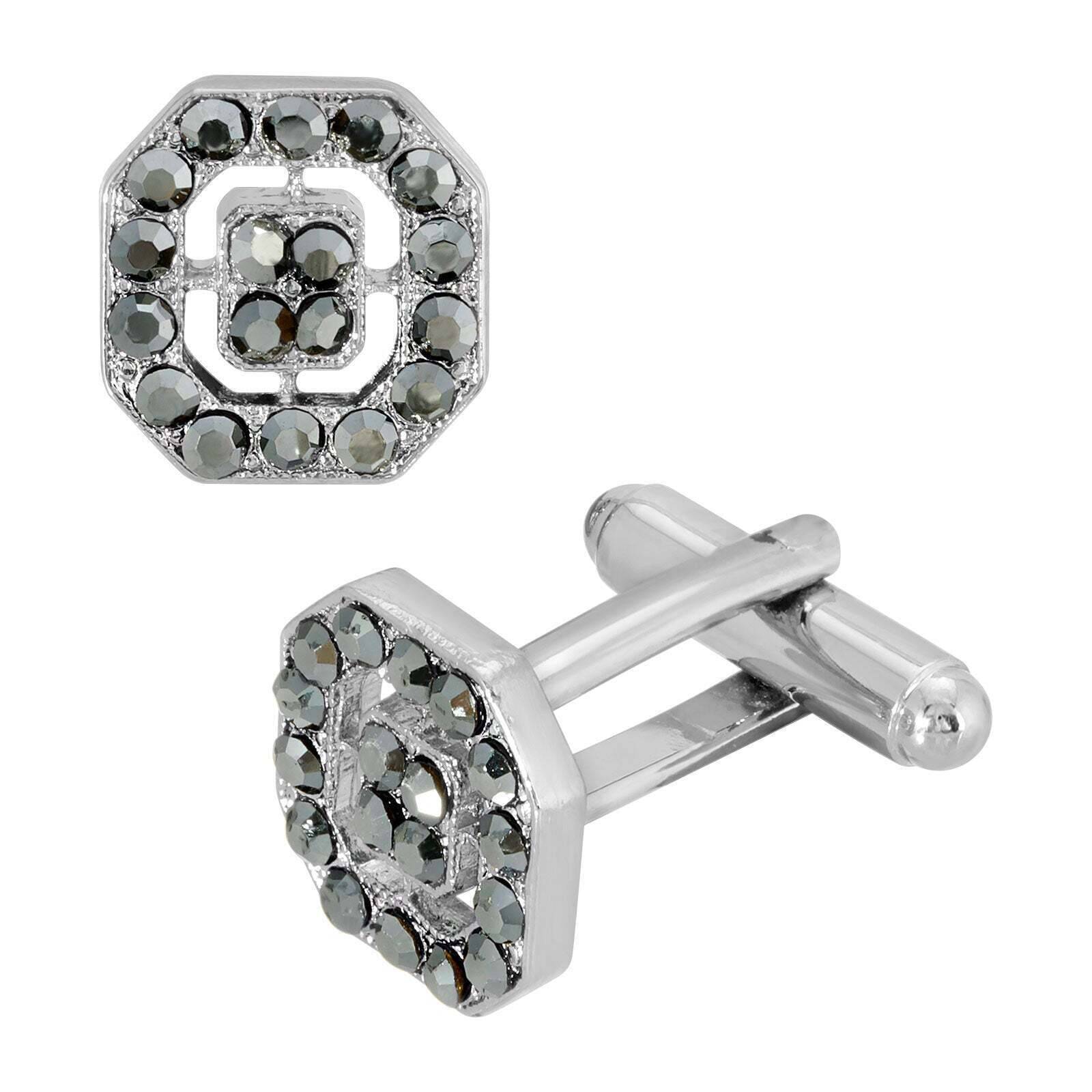 1928 Jewelry Hematite Color Crystal Octagon Cufflinks for Men - Elegant Dress Shirt Accessories for Weddings & Formal Events