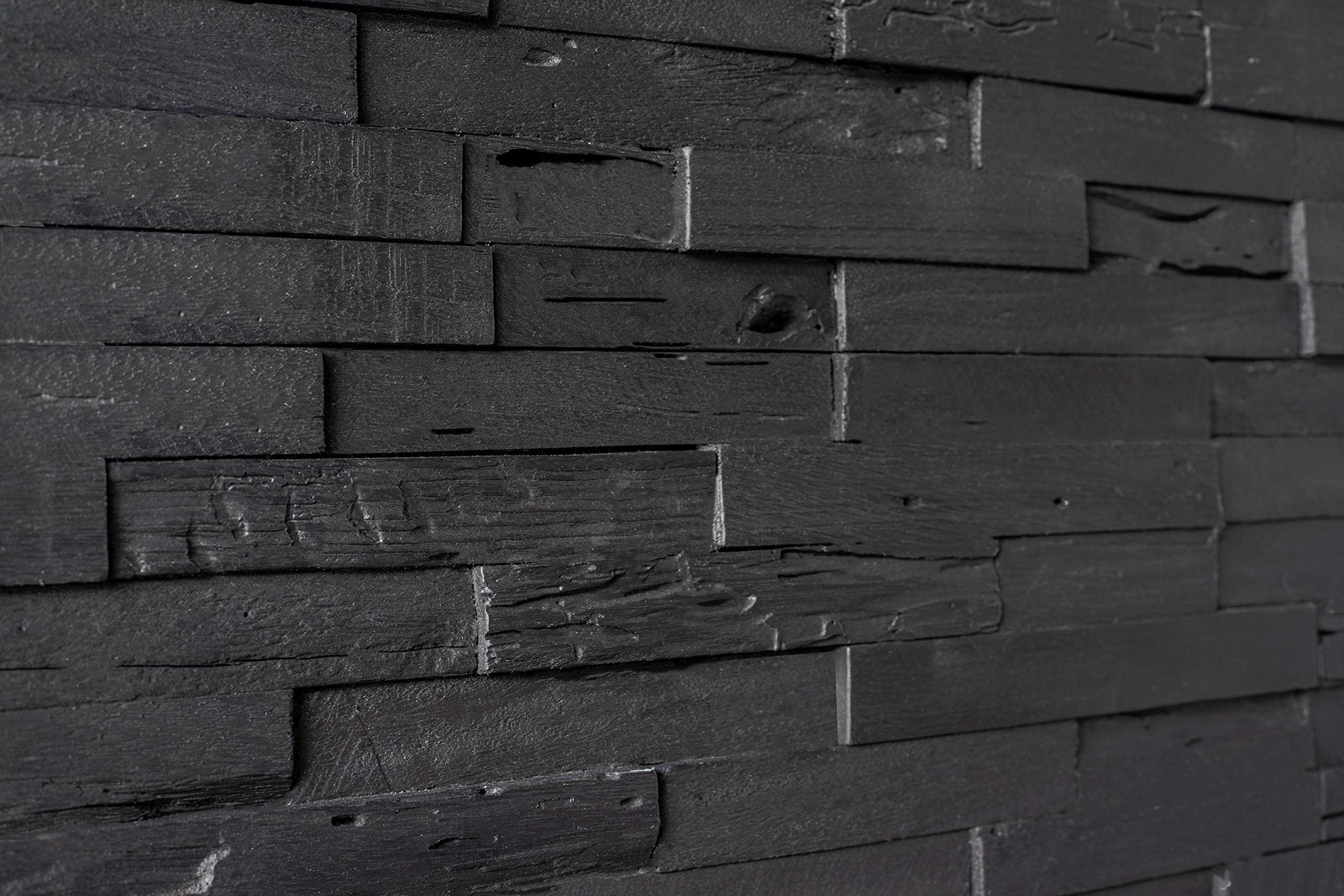Premium 3D Reclaimed Barn Wood Wall Panels - Set of 10 (9.5 sq. ft.) DIY Installation with Glue & Nails - Dark Graphite Finish for Rustic Home Decor, Accent Walls & Commercial Spaces