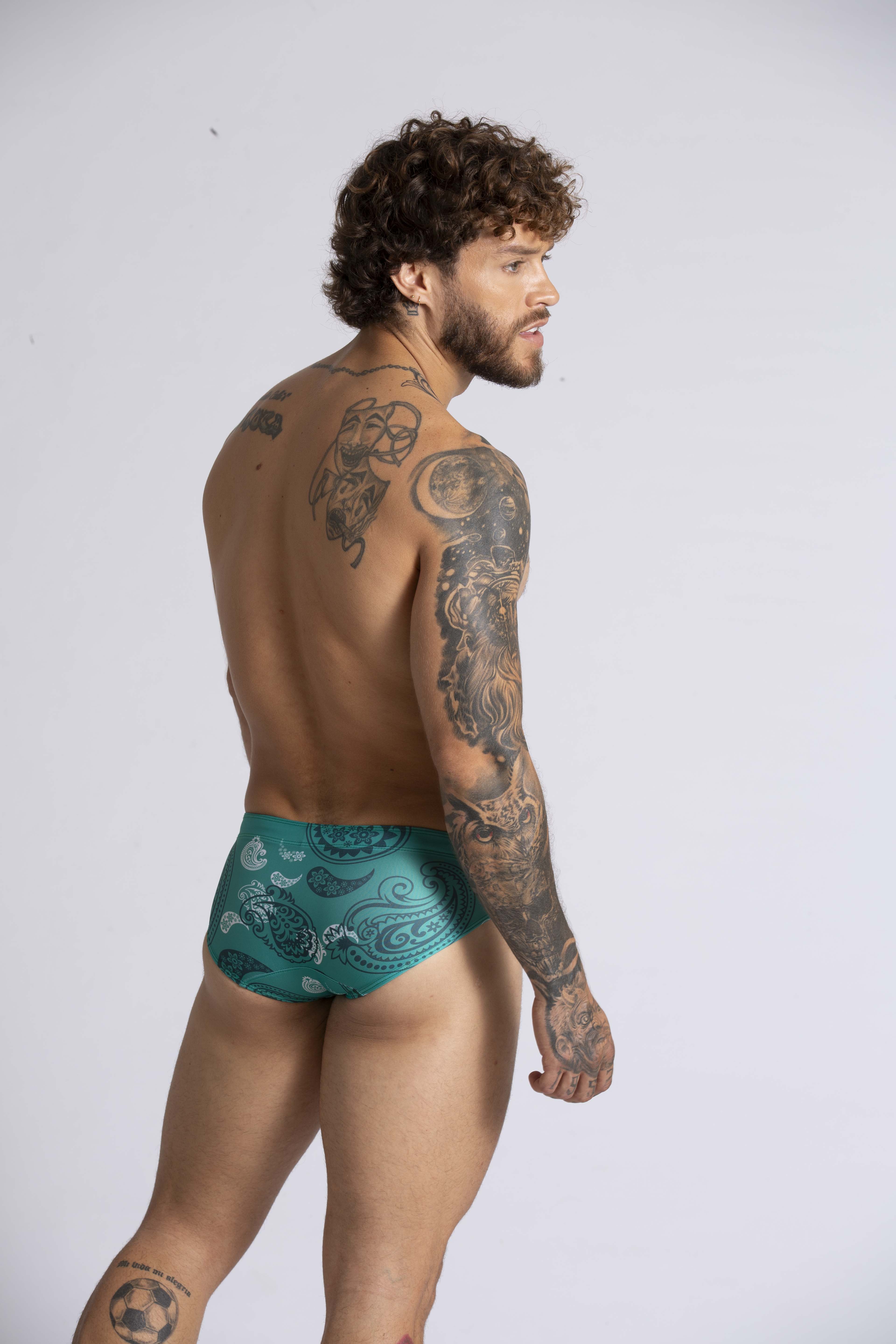 Gigo Paradise Men's Swim Briefs - Teal Blue Quick-Dry Swim Trunks for Beach, Pool & Water Sports