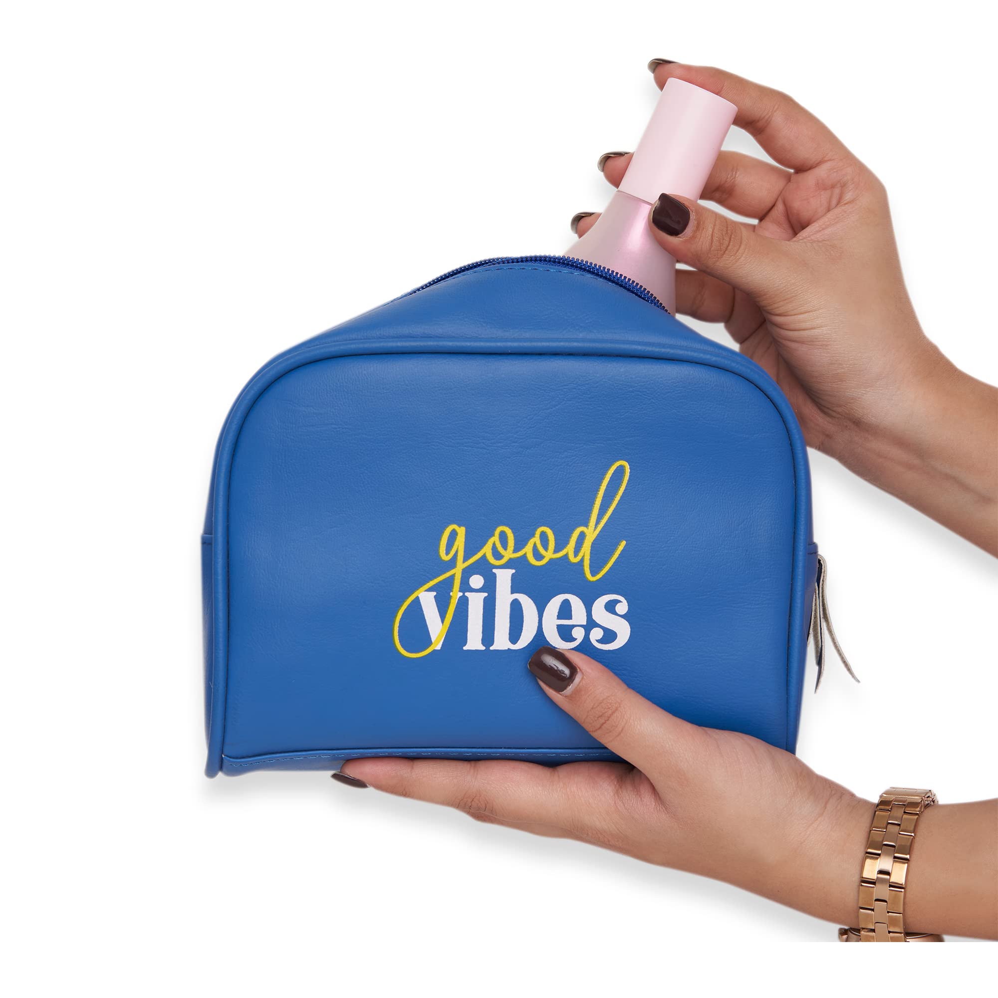 Doodle Multipurpose Cosmetic Bag for Women - Waterproof Travel Makeup Pouch & Toiletry Organizer (Good Vibes) - Perfect for Travel, Gym, and Daily Essentials Storage