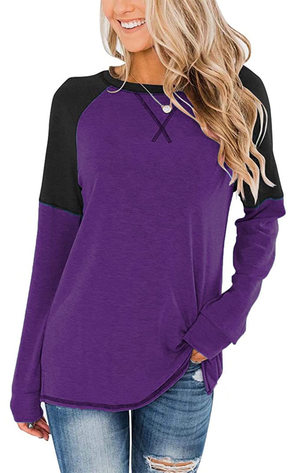 Sweetnight Women's Long Sleeve Tops - Elegant Casual Fall Blouse with Raglan Sleeves for Work, Date Night & Autumn Outfits