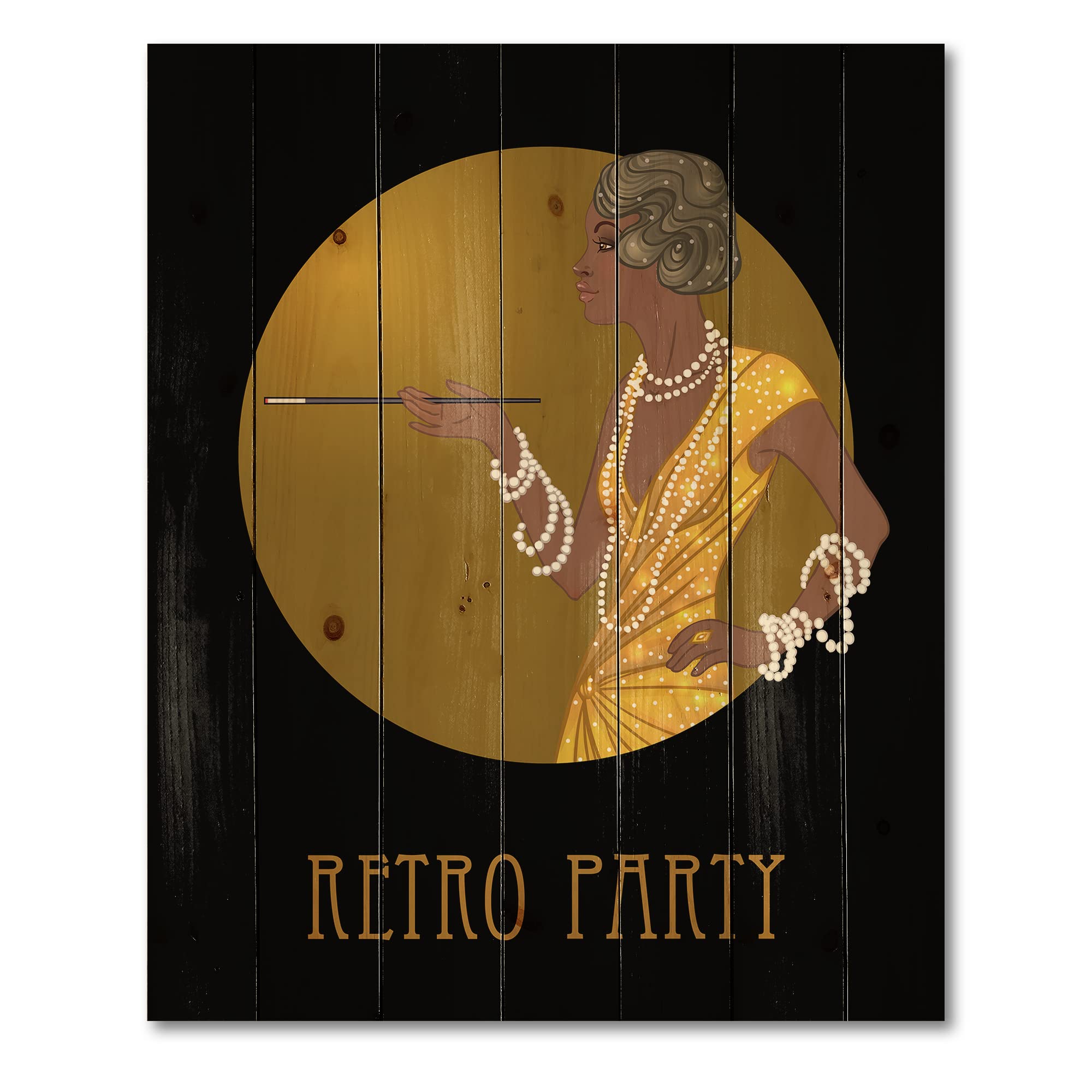 DesignQ Retro African American Woman Wood Wall Art - Modern & Contemporary Yellow Pine Wood Decor - Large Printed Wall Panel for Living Room, Bedroom & Office Decor